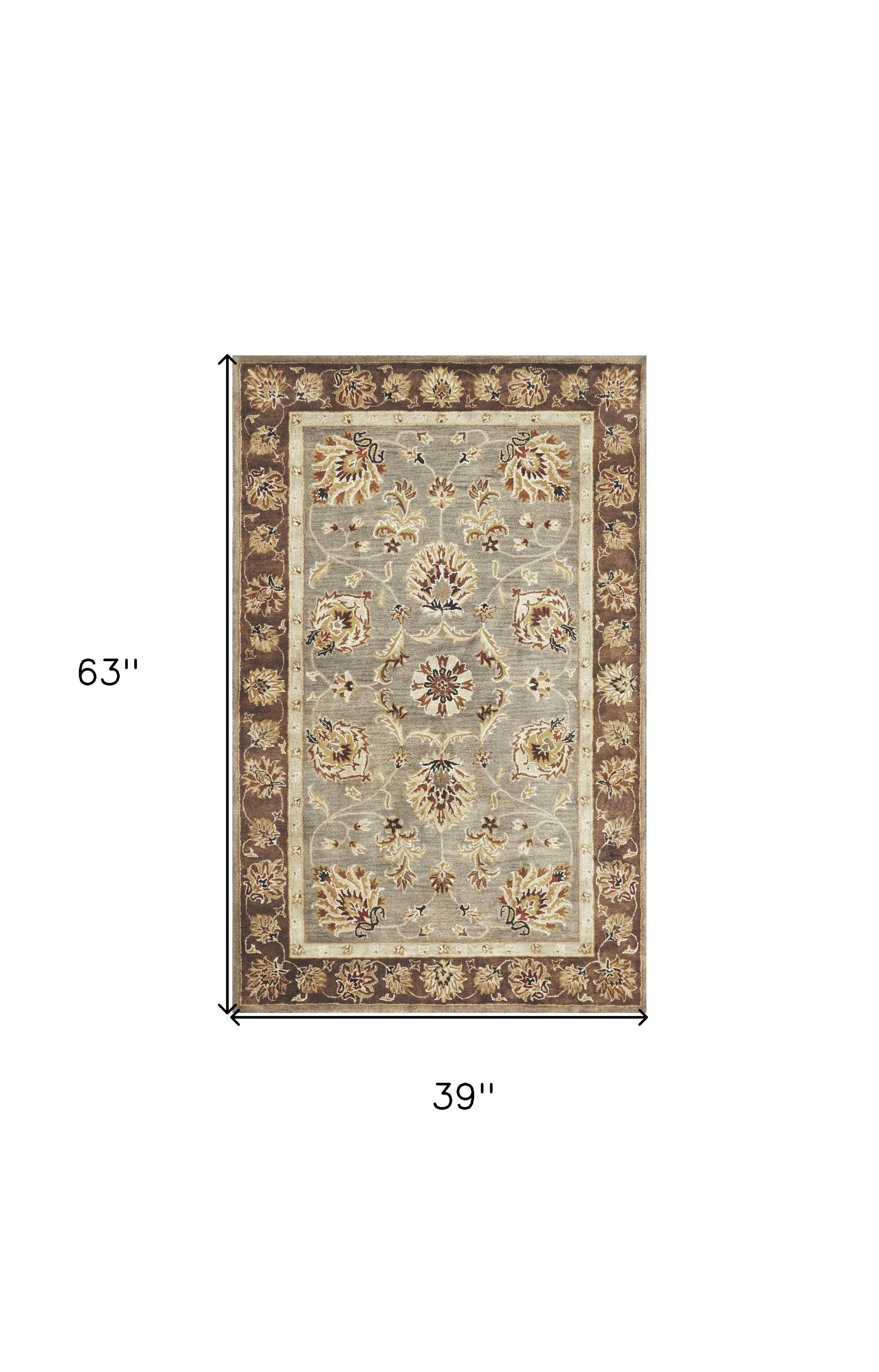 8' X 11' Gray Brown And Ivory New Zealand Lambs Wool Floral Medallion Hand Tufted Area Rug-Area Rugs-DECOROLALA