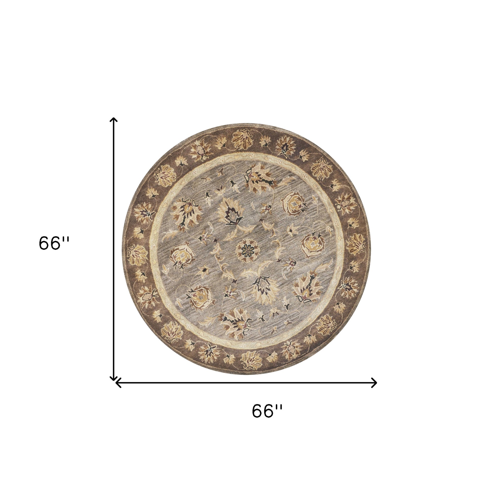 8' X 11' Gray Brown And Ivory New Zealand Lambs Wool Floral Medallion Hand Tufted Area Rug-Area Rugs-DECOROLALA