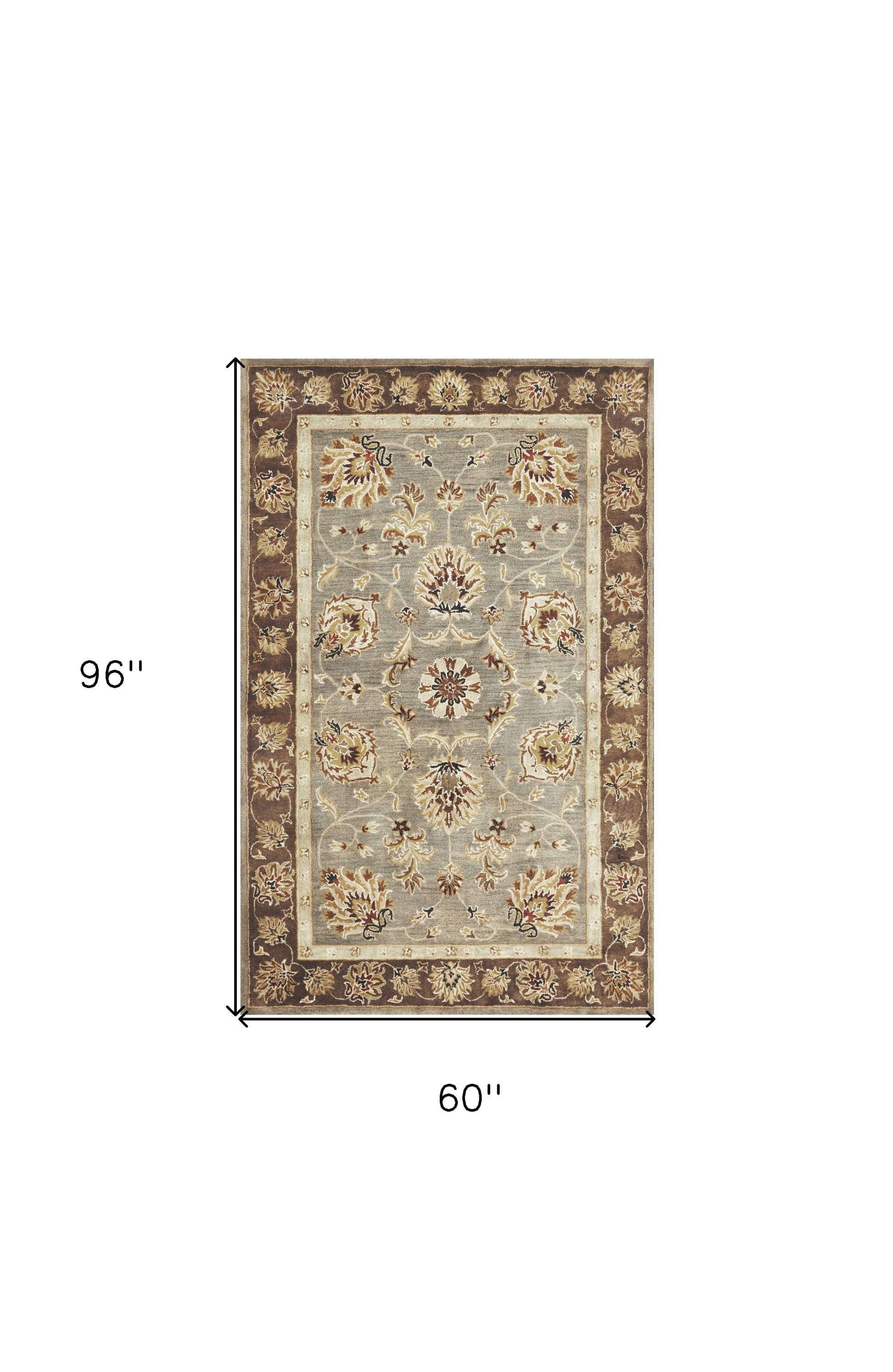 8' X 11' Gray Brown And Ivory New Zealand Lambs Wool Floral Medallion Hand Tufted Area Rug-Area Rugs-DECOROLALA