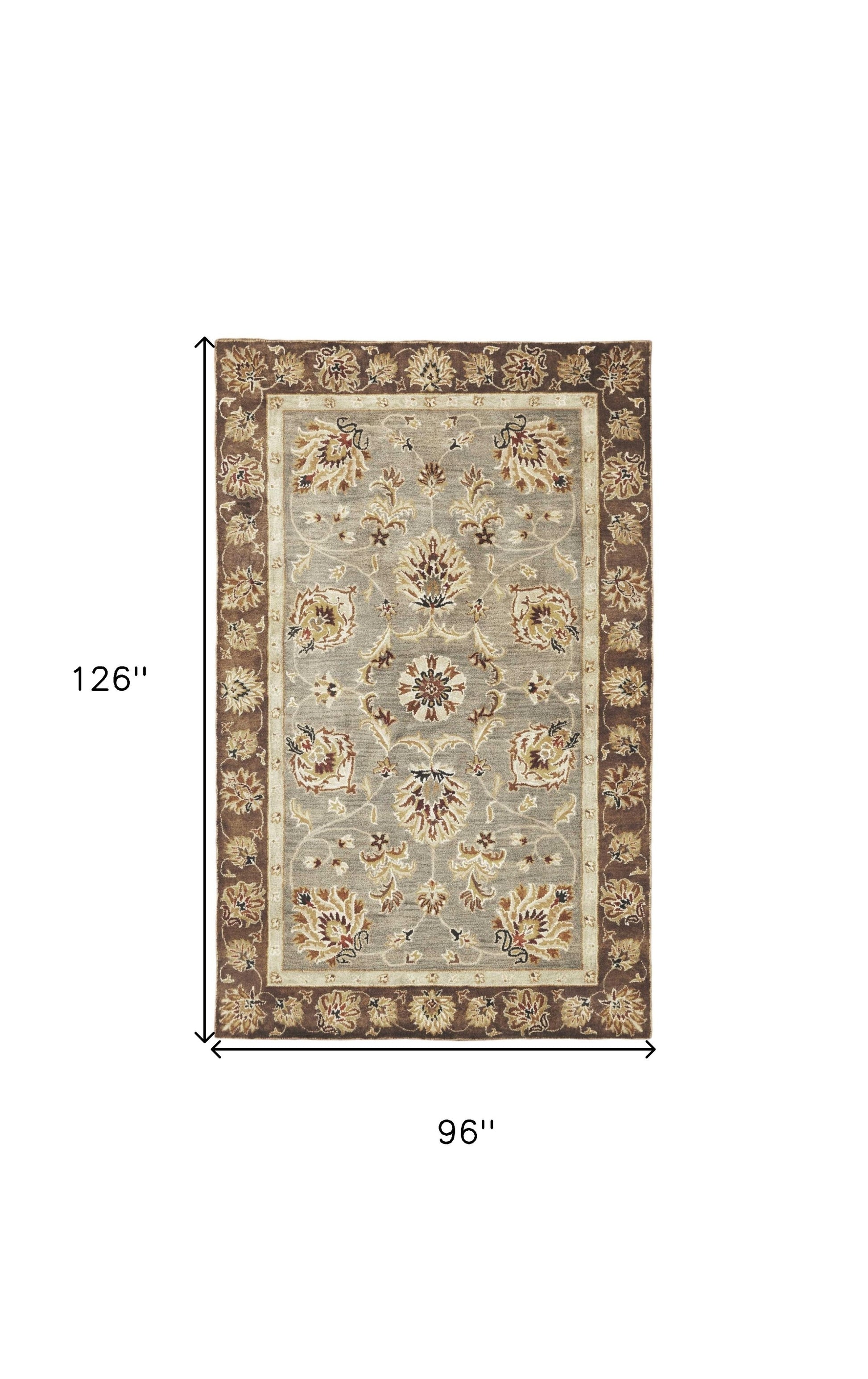 8' X 11' Gray Brown And Ivory New Zealand Lambs Wool Floral Medallion Hand Tufted Area Rug-Area Rugs-DECOROLALA