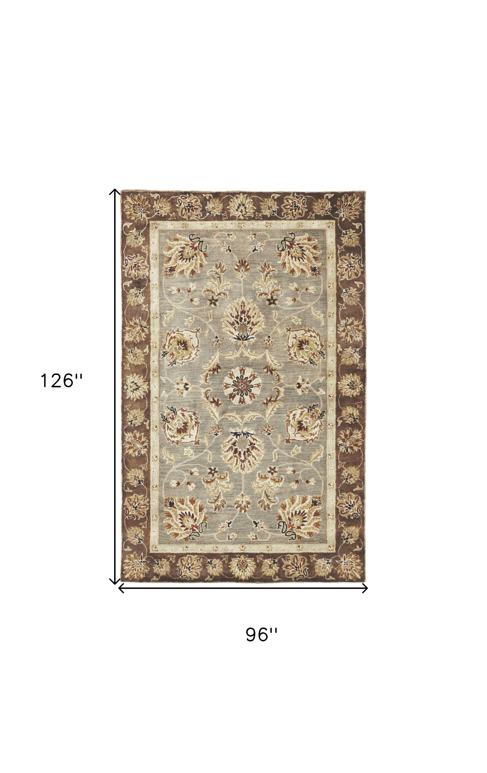 8' X 11' Gray Brown And Ivory New Zealand Lambs Wool Floral Medallion Hand Tufted Area Rug-Area Rugs-DECOROLALA