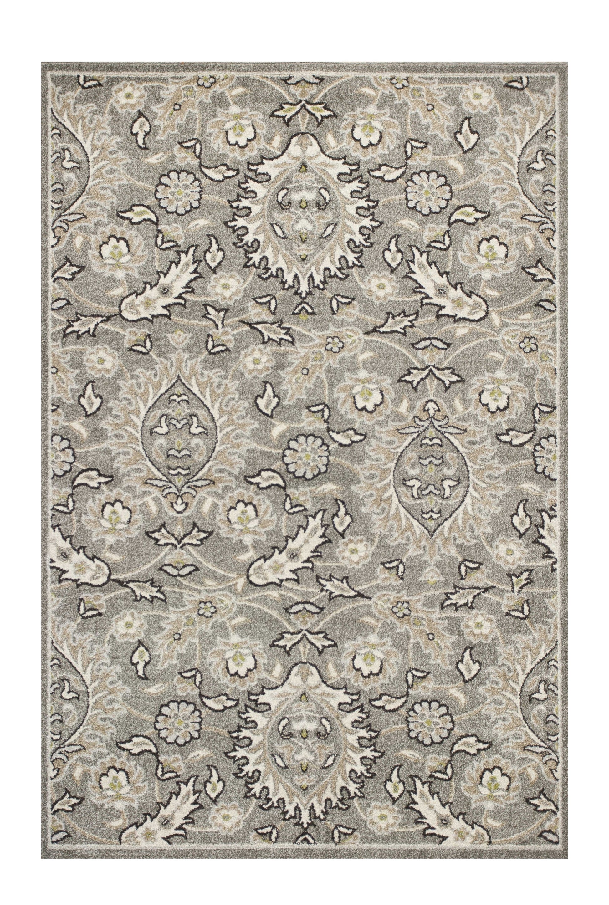 8' X 11' Gray Damask Indoor Outdoor Area Rug-Outdoor Rugs-DECOROLALA