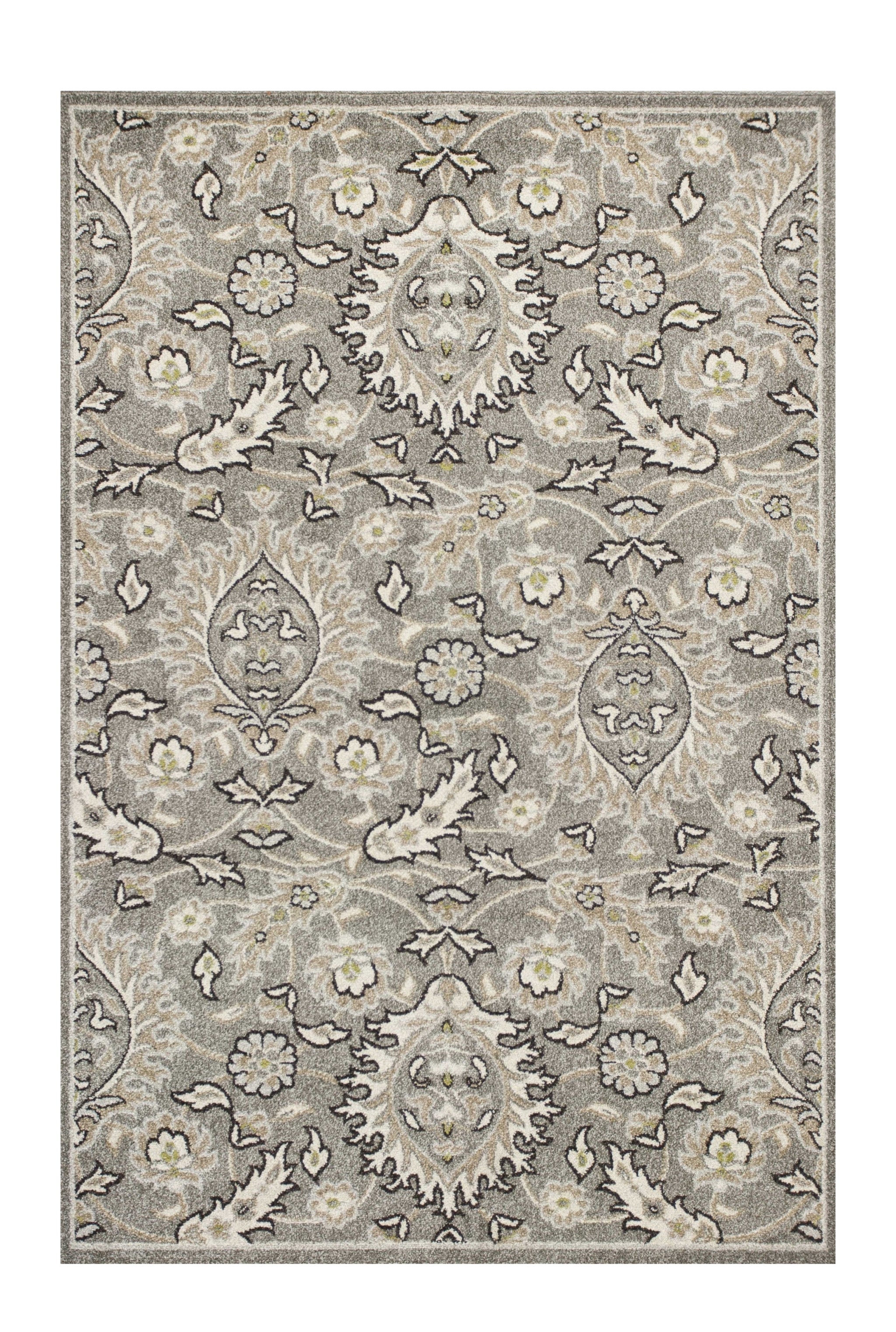 8' X 11' Gray Damask Indoor Outdoor Area Rug-Outdoor Rugs-DECOROLALA