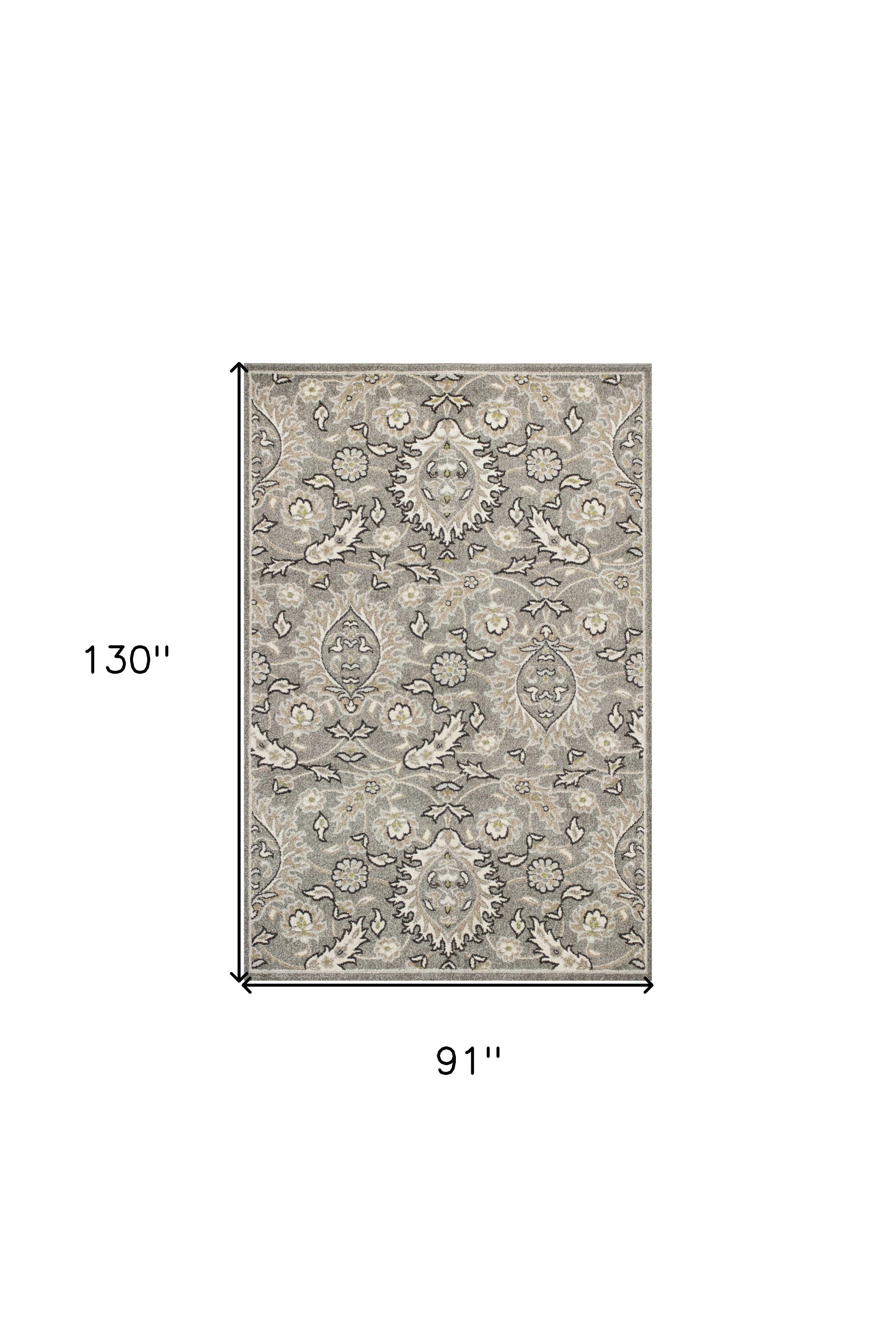 8' X 11' Gray Damask Indoor Outdoor Area Rug-Outdoor Rugs-DECOROLALA