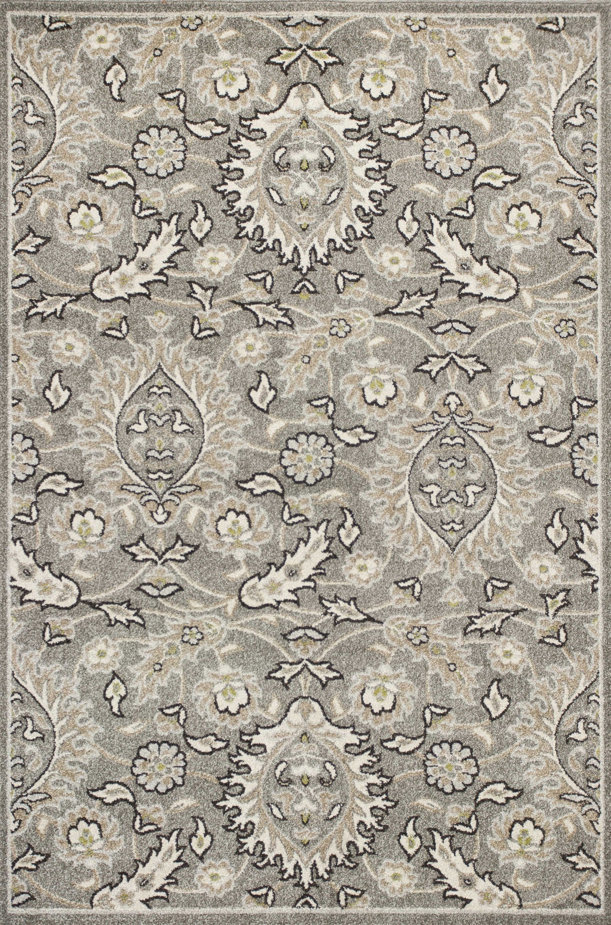 8' X 11' Gray Damask Indoor Outdoor Area Rug-Outdoor Rugs-DECOROLALA