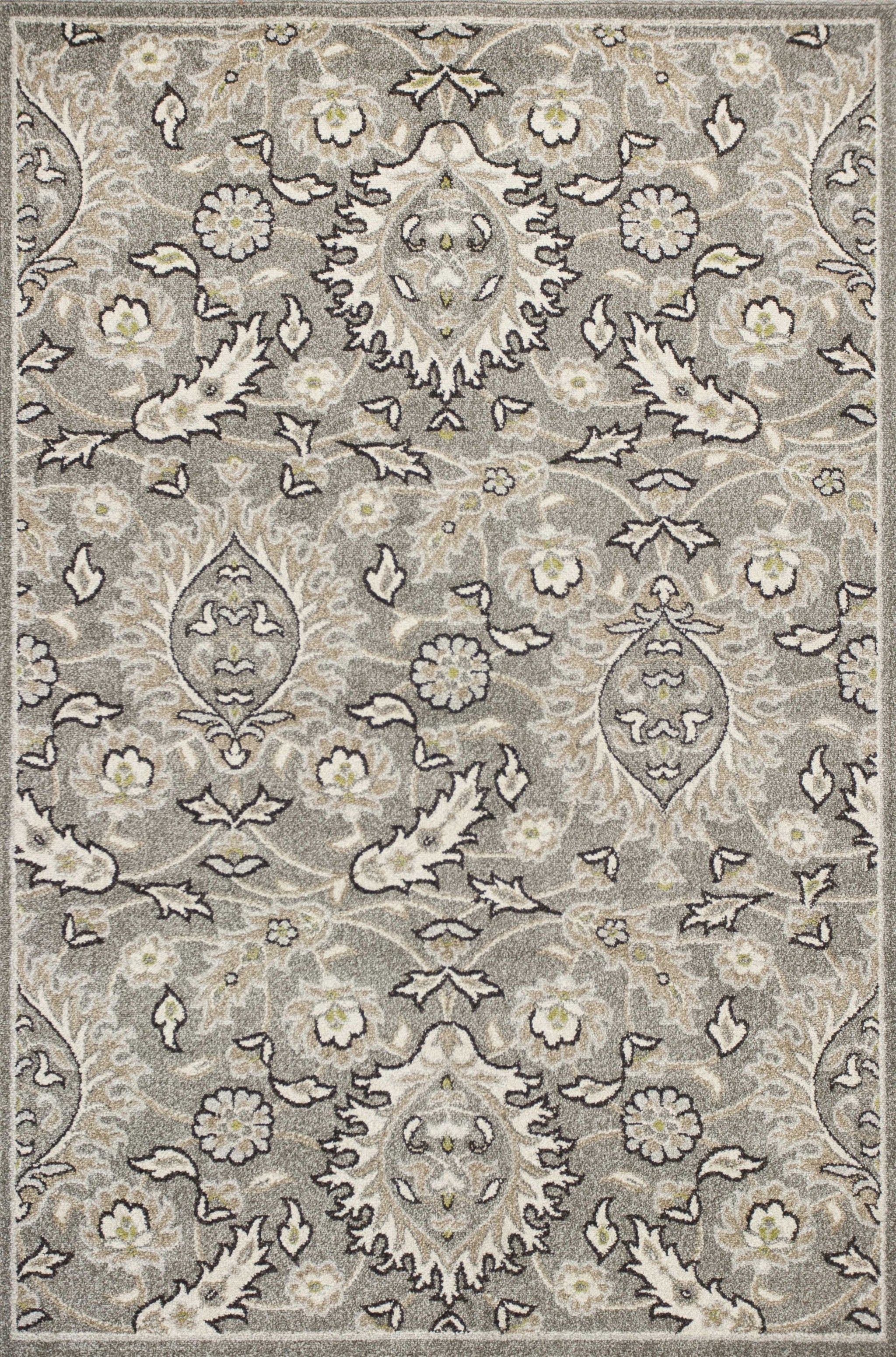 8' X 11' Gray Damask Indoor Outdoor Area Rug-Outdoor Rugs-DECOROLALA