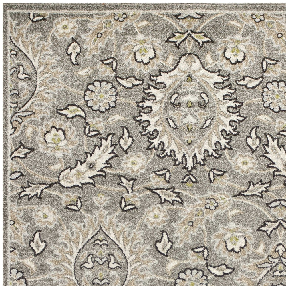 8' X 11' Gray Damask Indoor Outdoor Area Rug-Outdoor Rugs-DECOROLALA