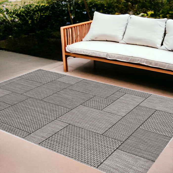 8' X 11' Gray Southwestern Indoor Outdoor Area Rug-Outdoor Rugs-DECOROLALA