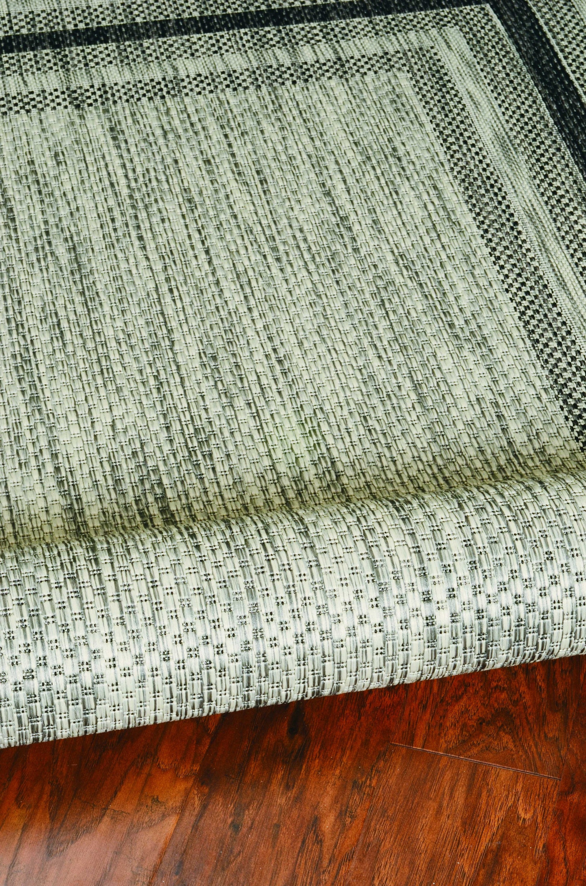 8' X 11' Gray Striped Indoor Outdoor Area Rug-Outdoor Rugs-DECOROLALA