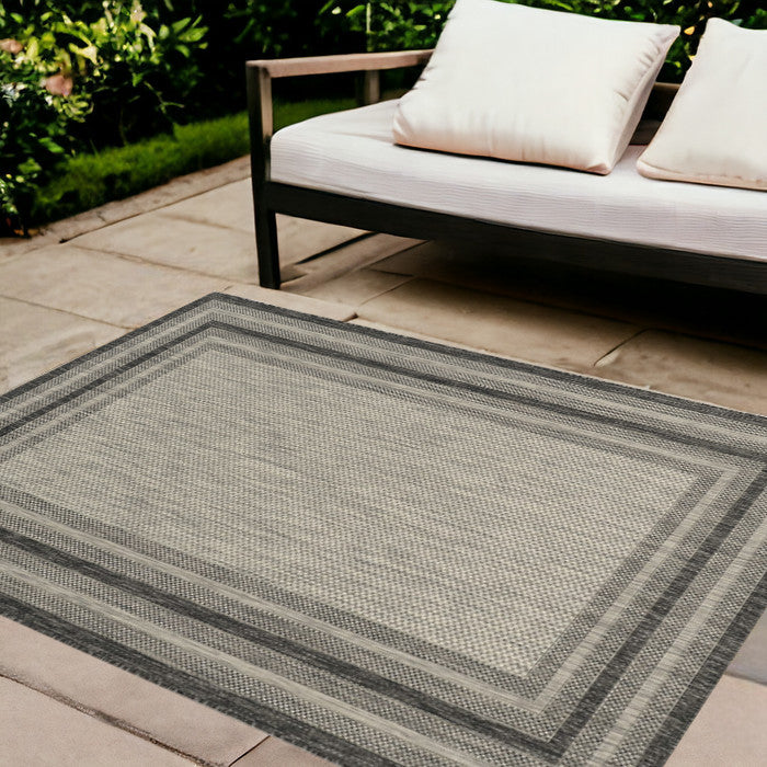 8' X 11' Gray Striped Indoor Outdoor Area Rug-Outdoor Rugs-DECOROLALA