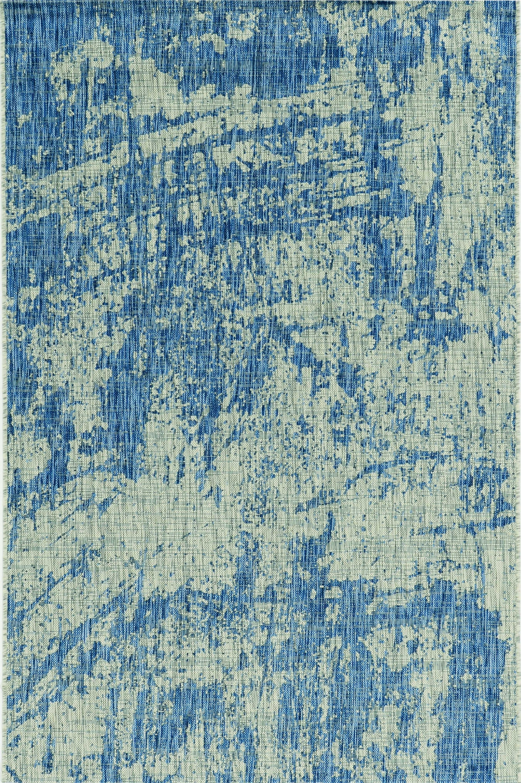 8' X 11' Green And Denim Blue Abstract Area Rug-Area Rugs-DECOROLALA