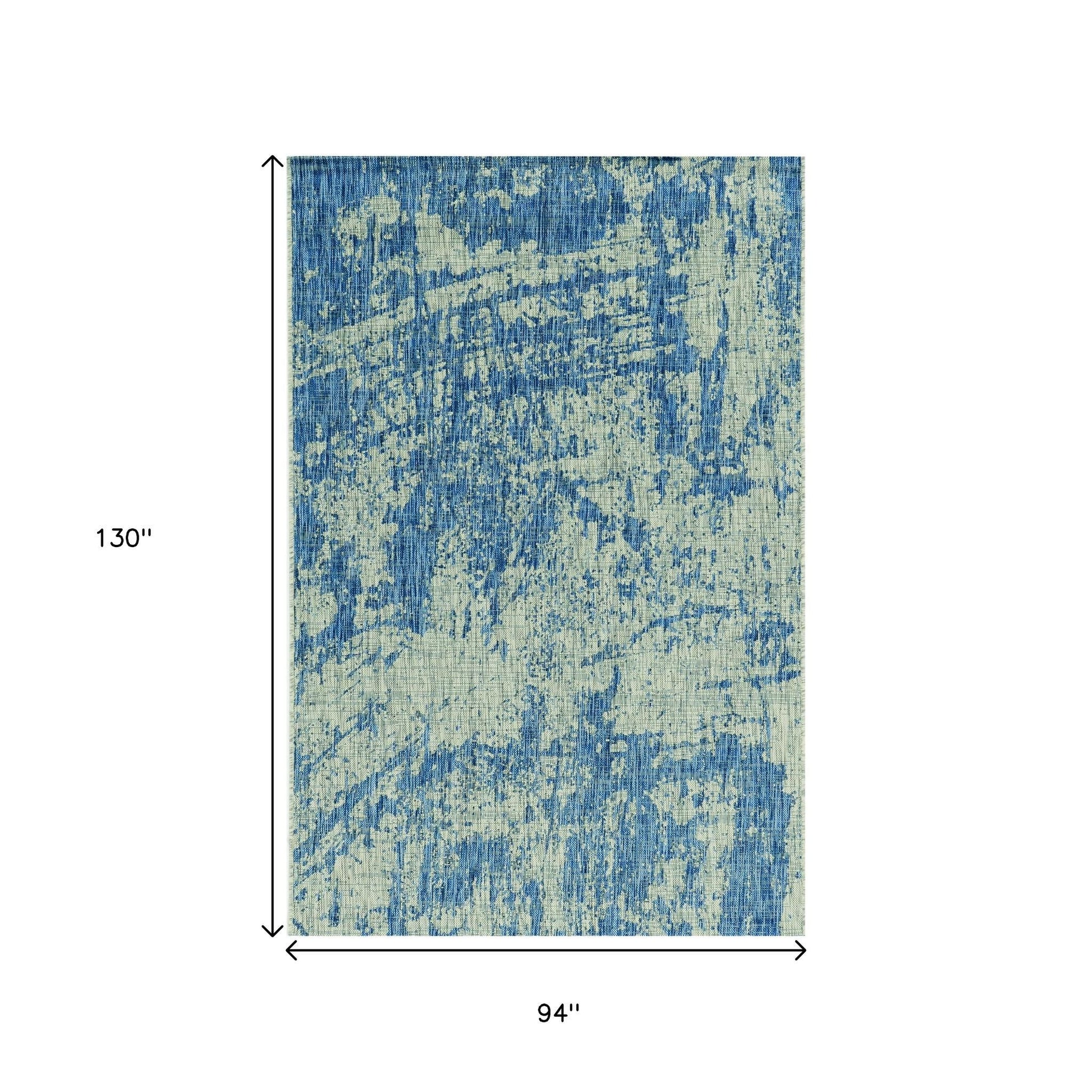 8' X 11' Green And Denim Blue Abstract Area Rug-Area Rugs-DECOROLALA