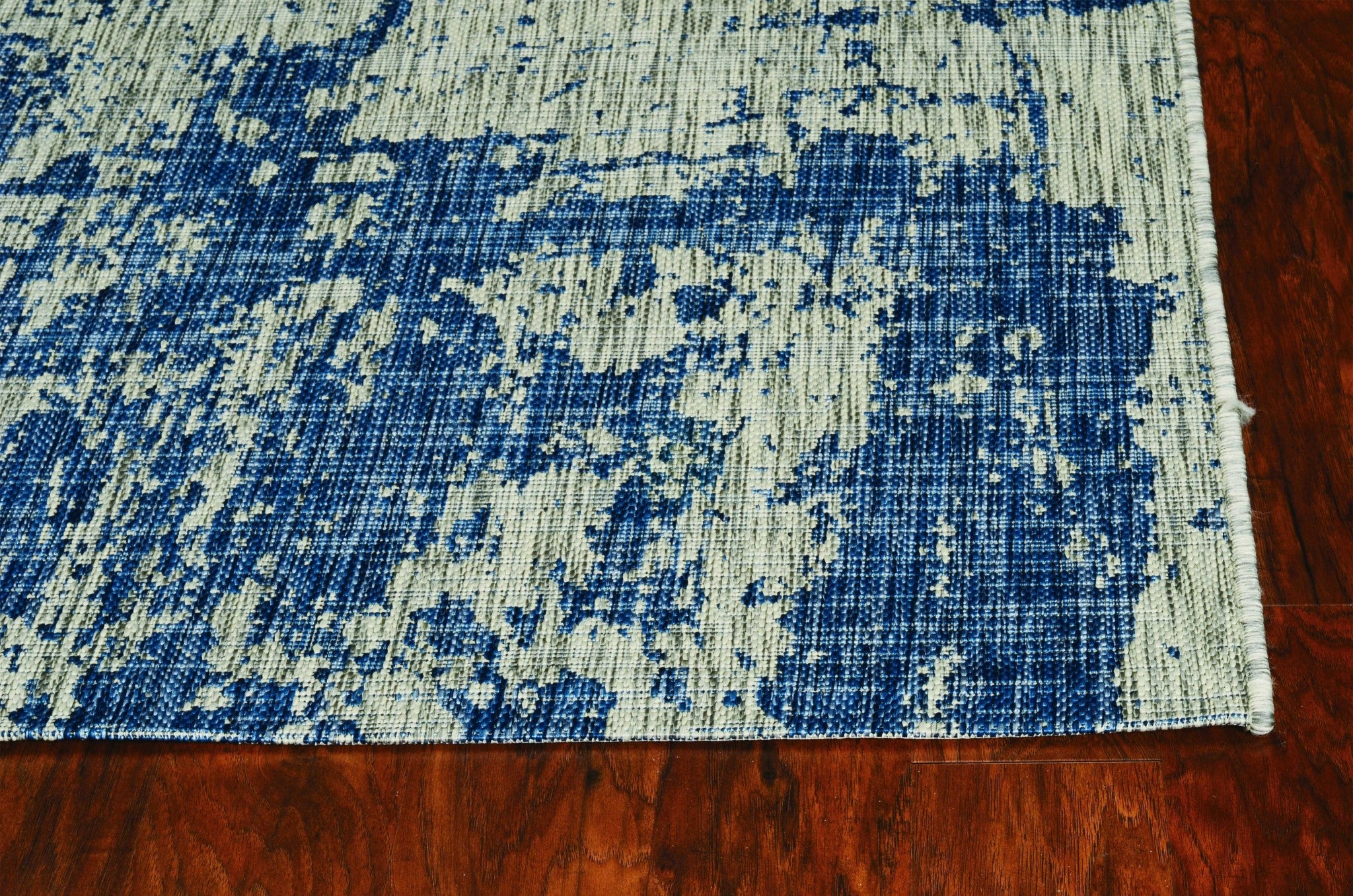 8' X 11' Green And Denim Blue Abstract Area Rug-Area Rugs-DECOROLALA