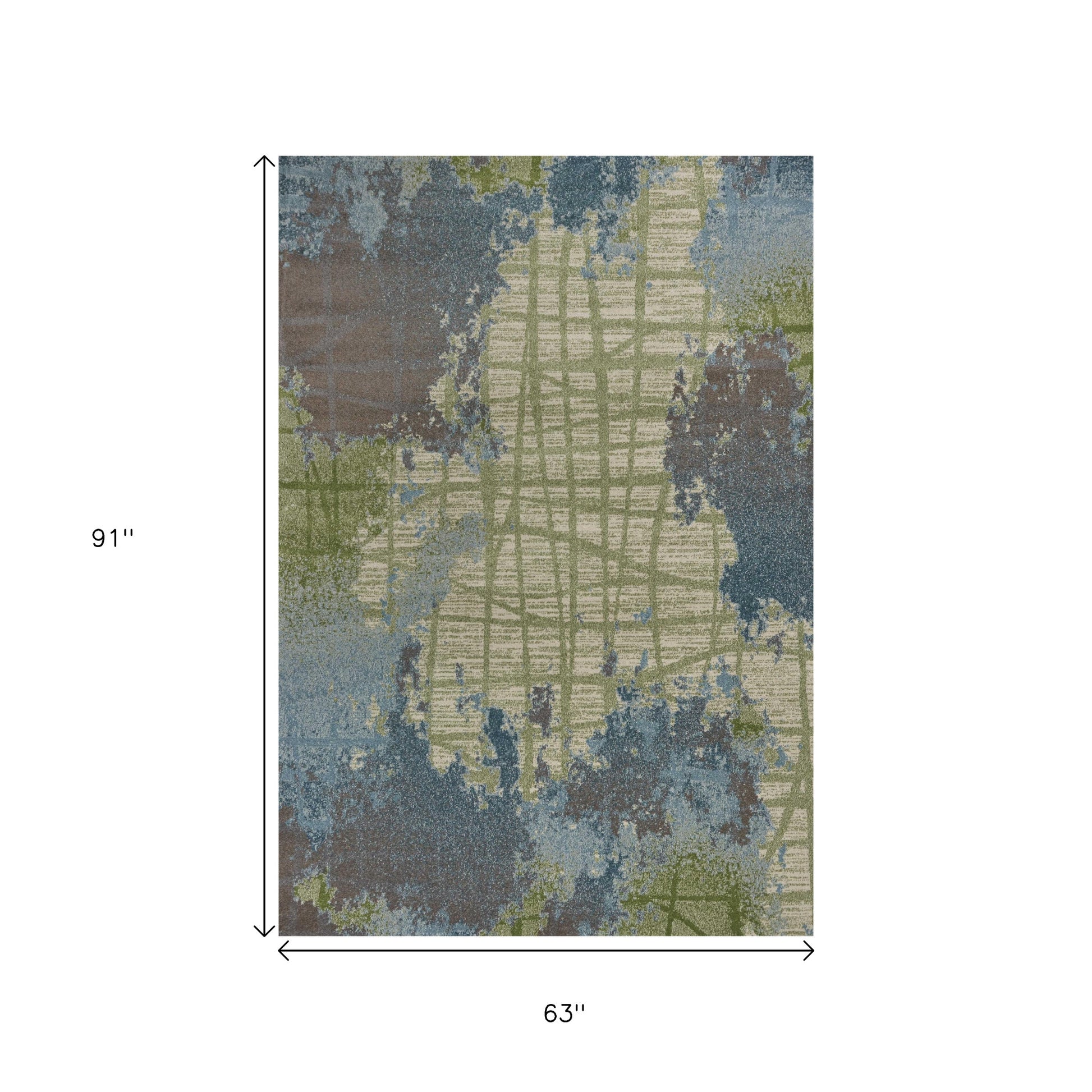 8' X 11' Green Blue Machine Woven Abstract Indoor Area Rug-Area Rugs-DECOROLALA