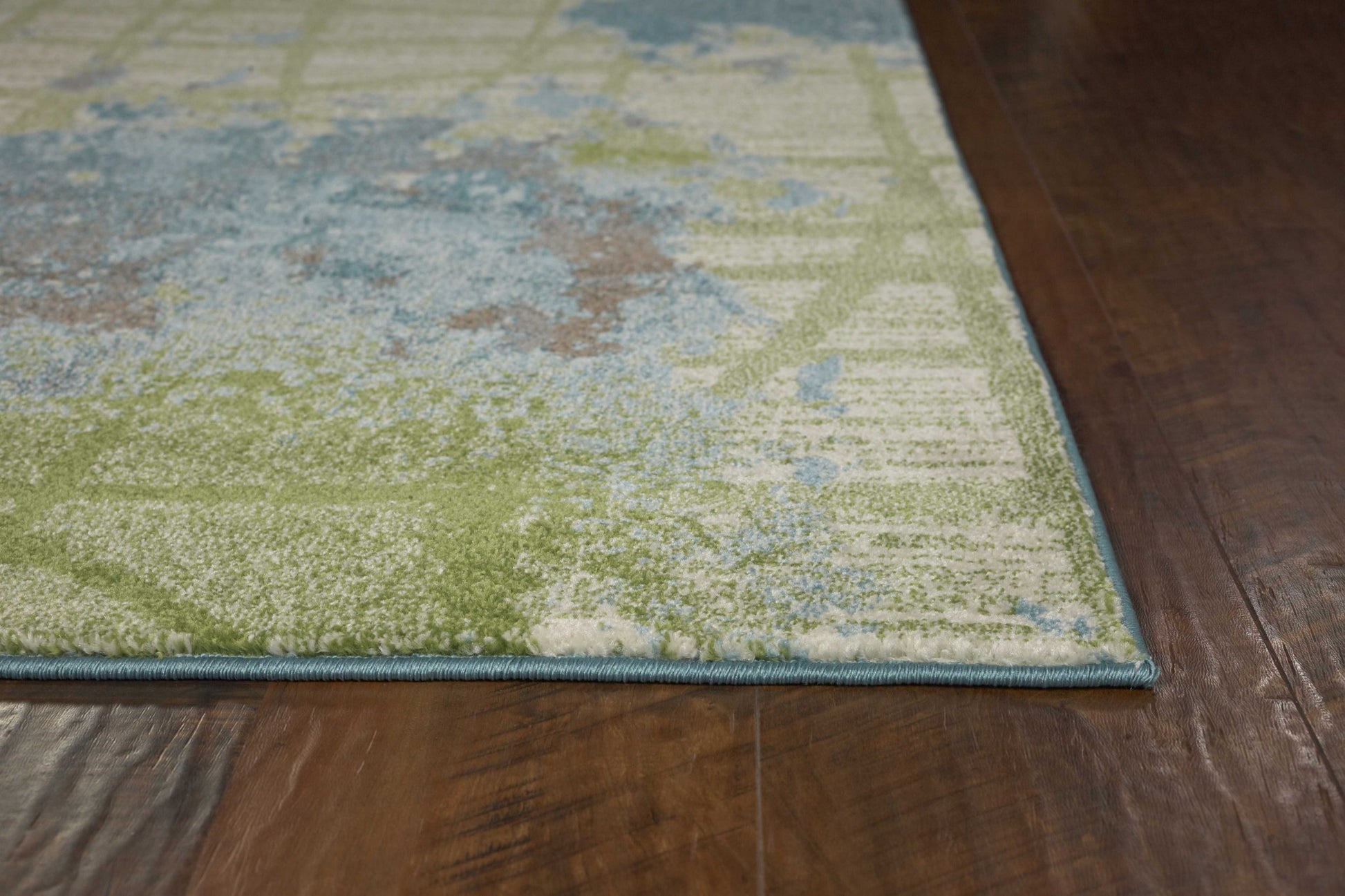 8' X 11' Green Blue Machine Woven Abstract Indoor Area Rug-Area Rugs-DECOROLALA