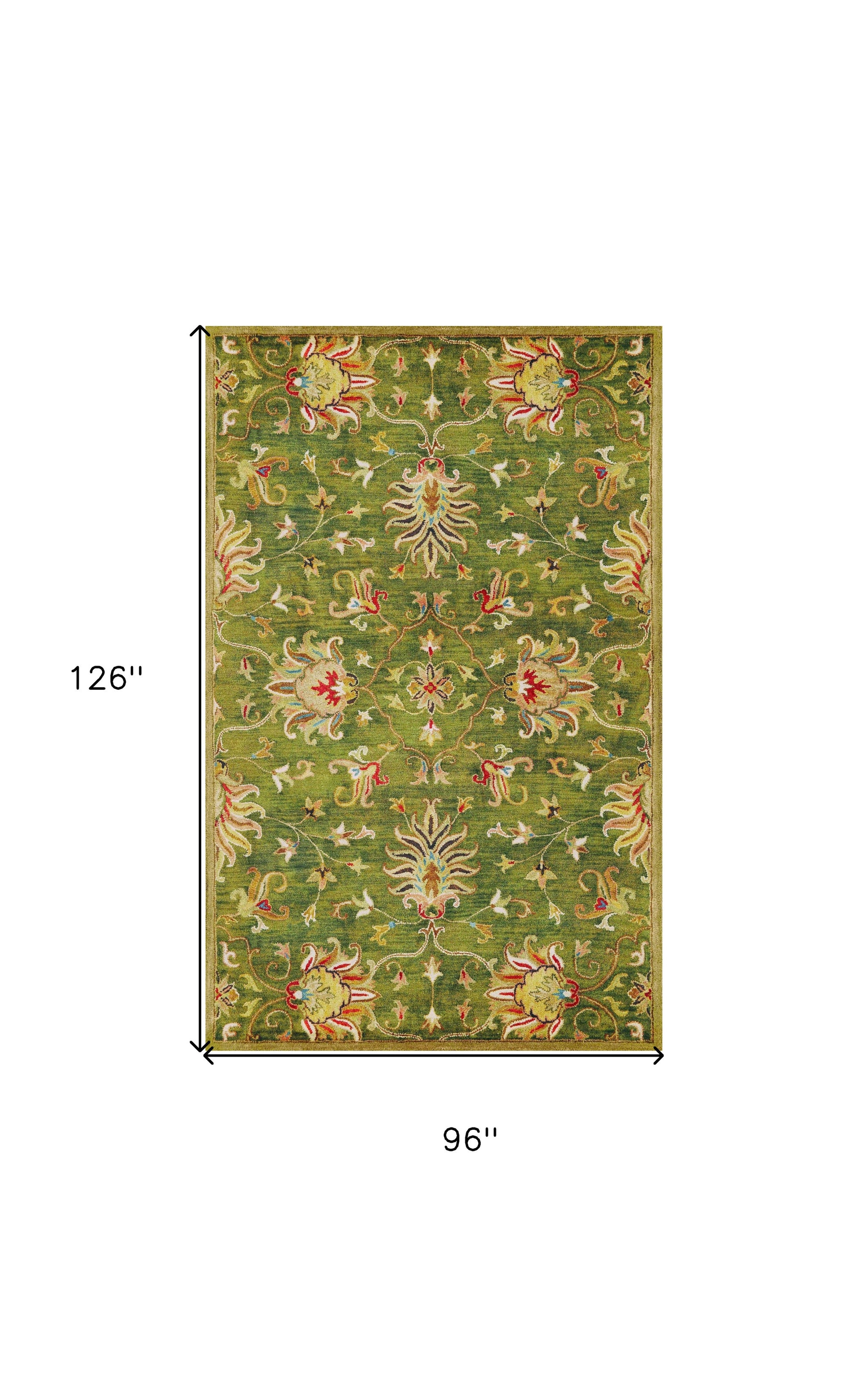 8' X 11' Green Red And Ivory Wool Floral Medallion Hand Tufted Area Rug-Area Rugs-DECOROLALA