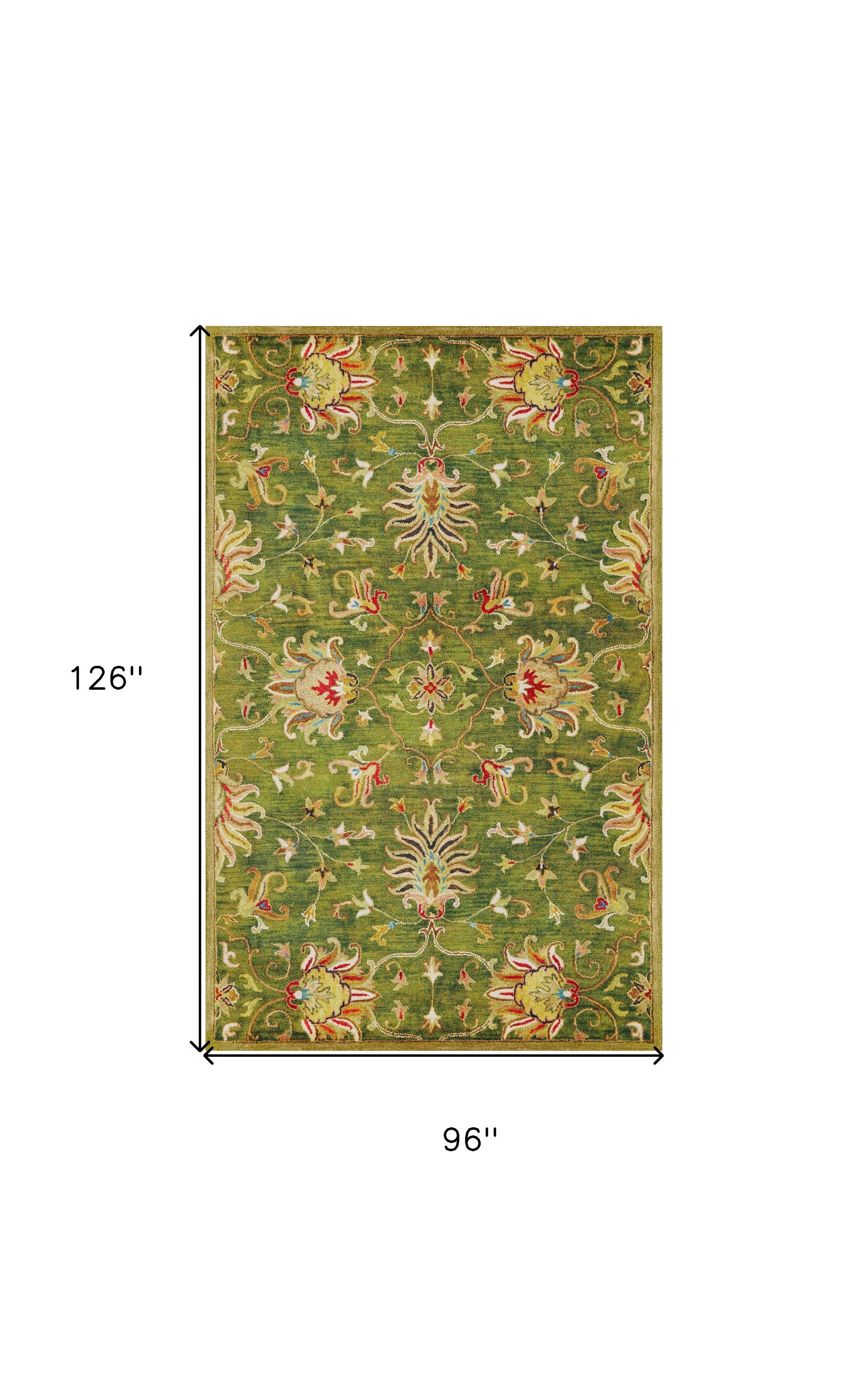 8' X 11' Green Red And Ivory Wool Floral Medallion Hand Tufted Area Rug-Area Rugs-DECOROLALA