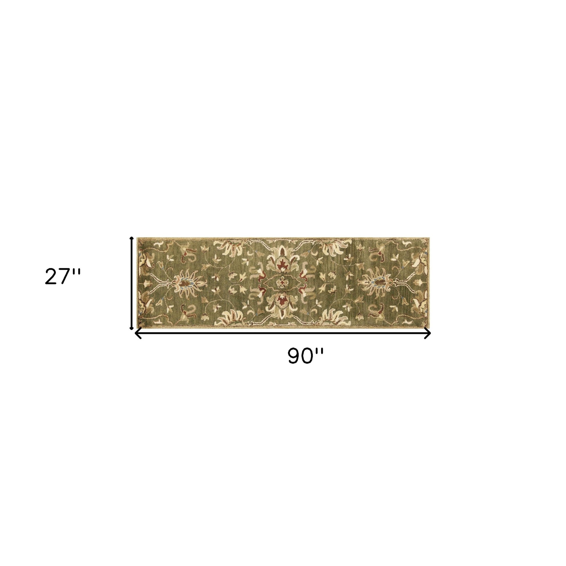 8' X 11' Green Red And Ivory Wool Floral Medallion Hand Tufted Area Rug-Area Rugs-DECOROLALA