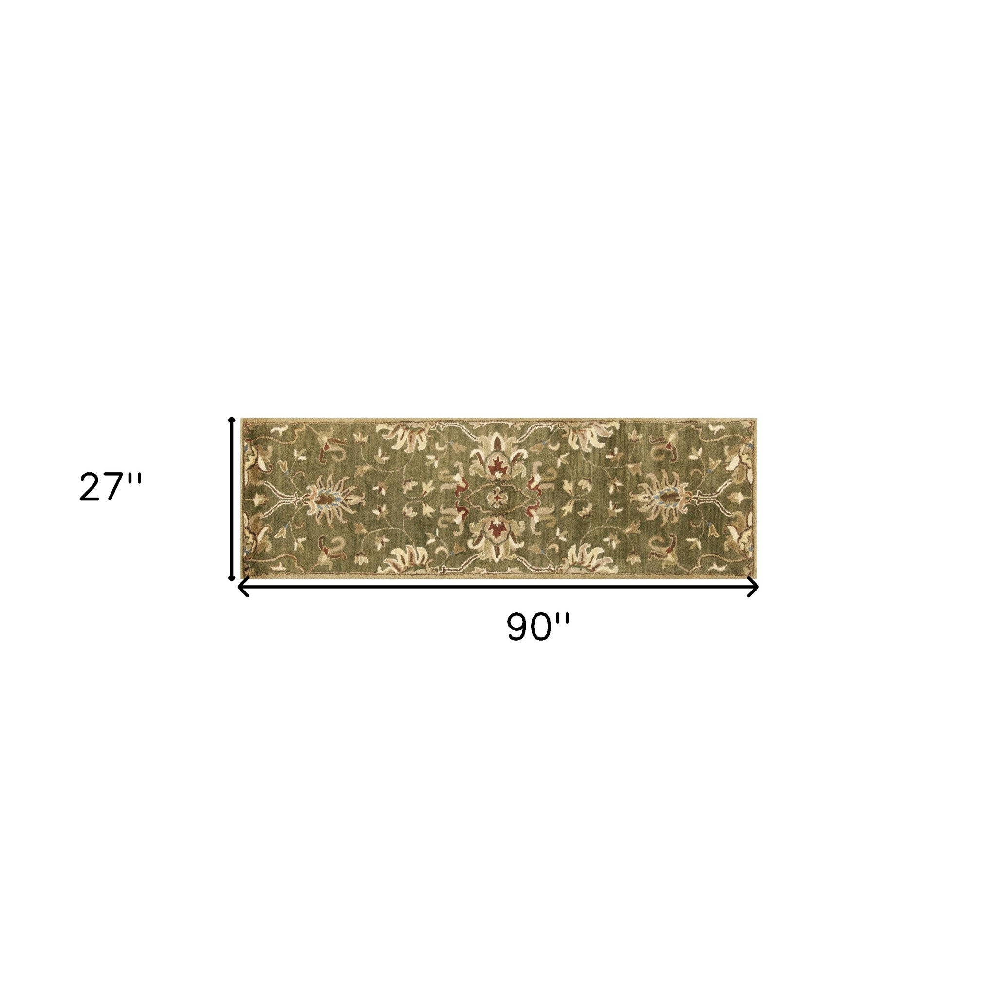 8' X 11' Green Red And Ivory Wool Floral Medallion Hand Tufted Area Rug-Area Rugs-DECOROLALA