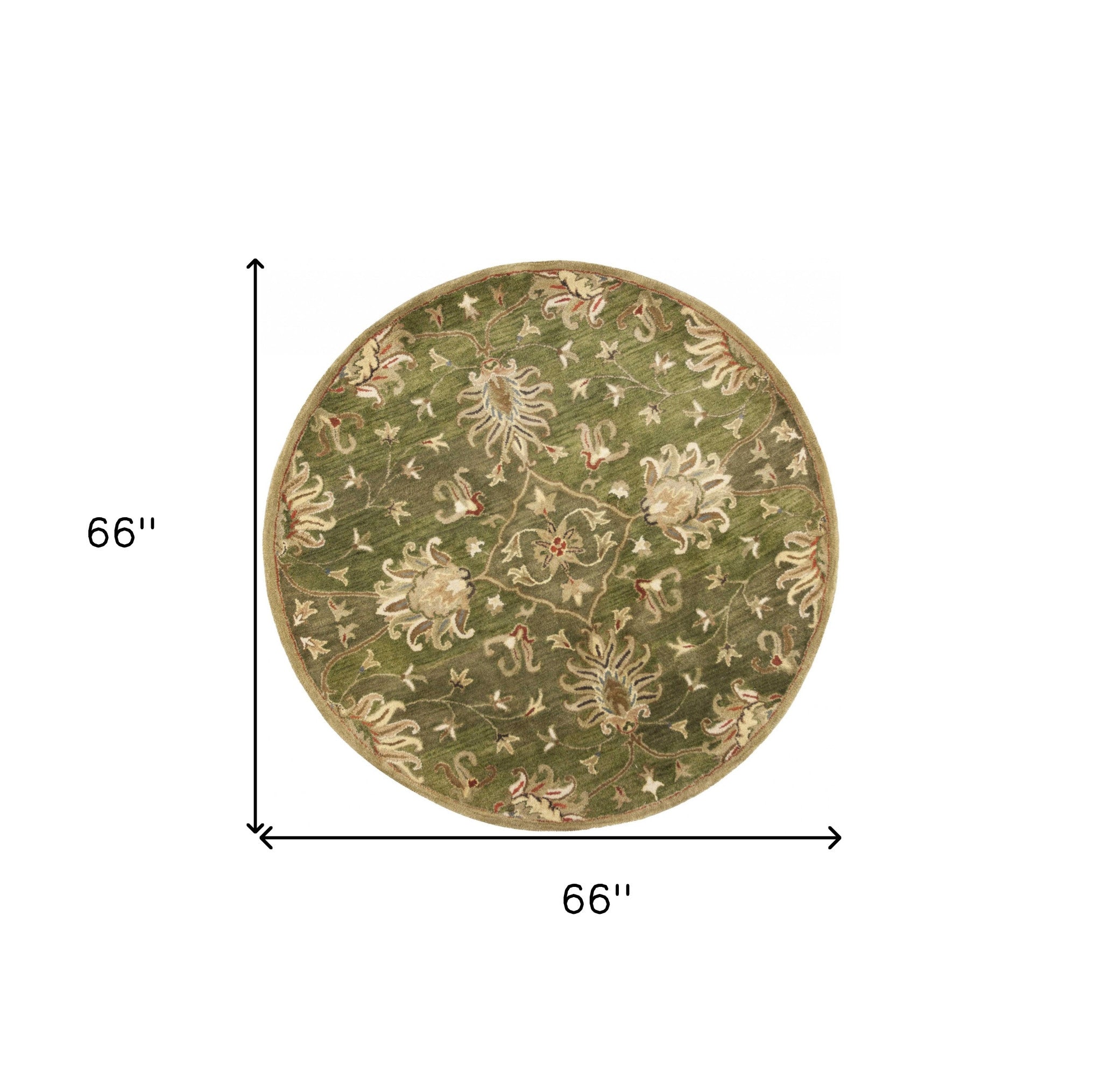 8' X 11' Green Red And Ivory Wool Floral Medallion Hand Tufted Area Rug-Area Rugs-DECOROLALA