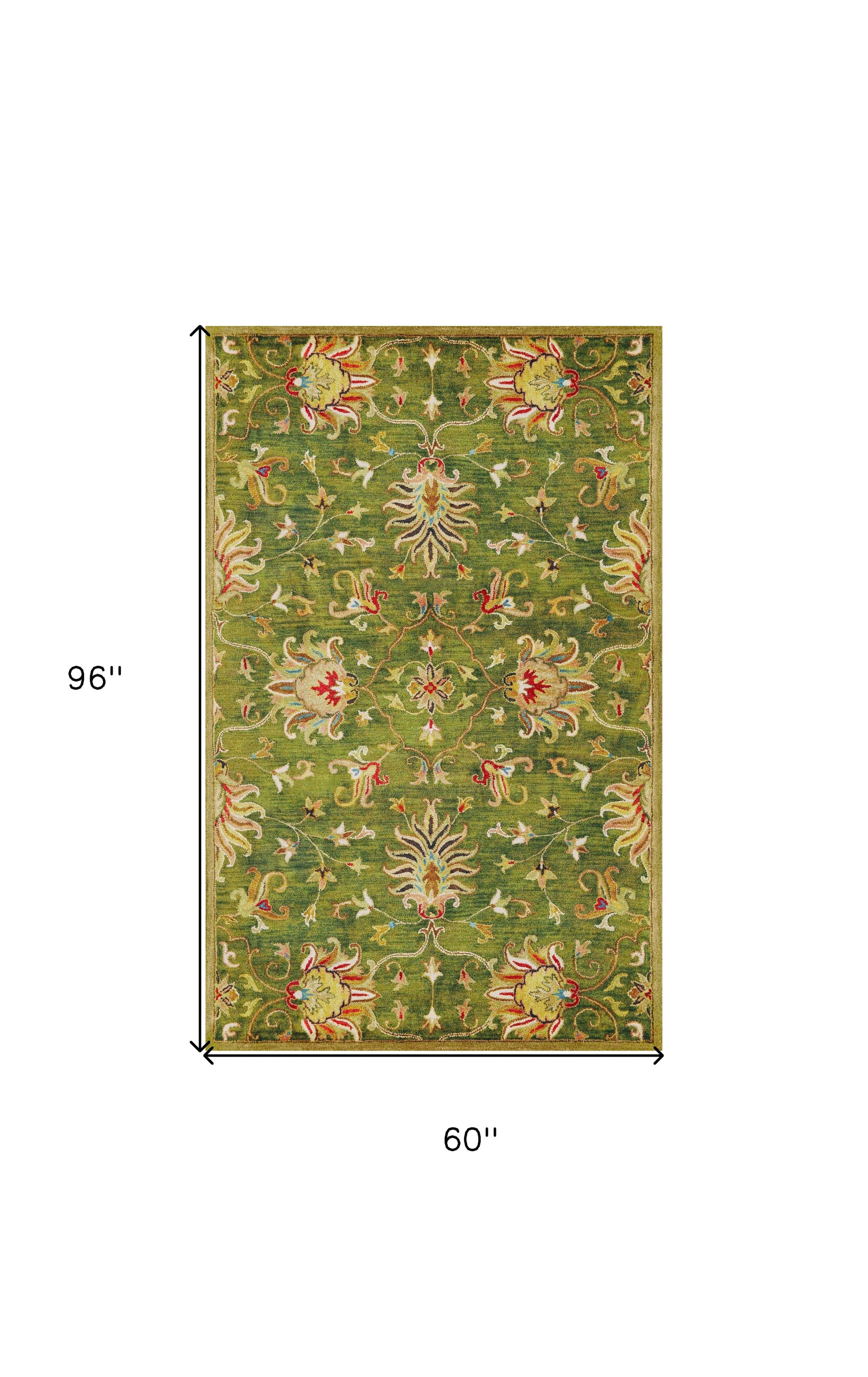 8' X 11' Green Red And Ivory Wool Floral Medallion Hand Tufted Area Rug-Area Rugs-DECOROLALA