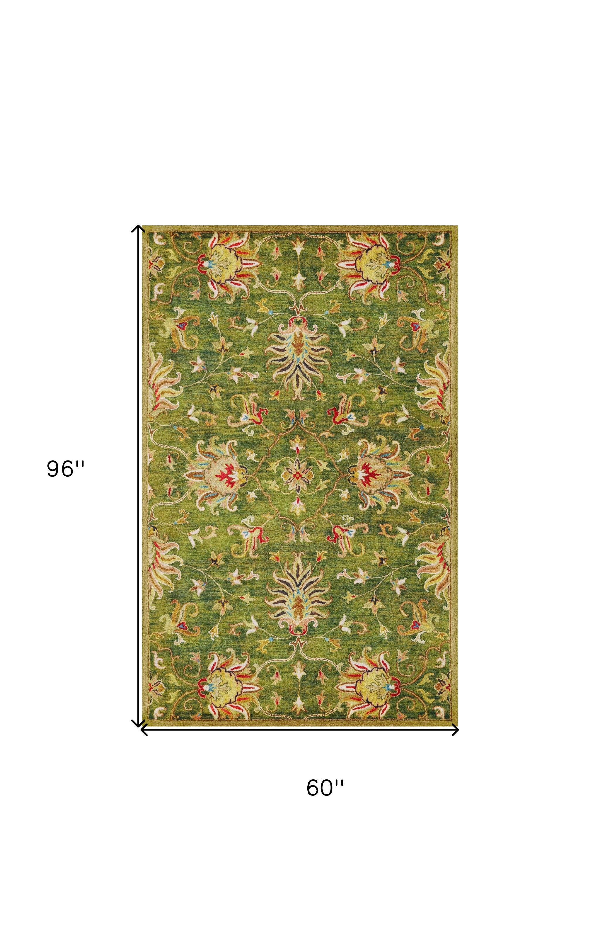 8' X 11' Green Red And Ivory Wool Floral Medallion Hand Tufted Area Rug-Area Rugs-DECOROLALA