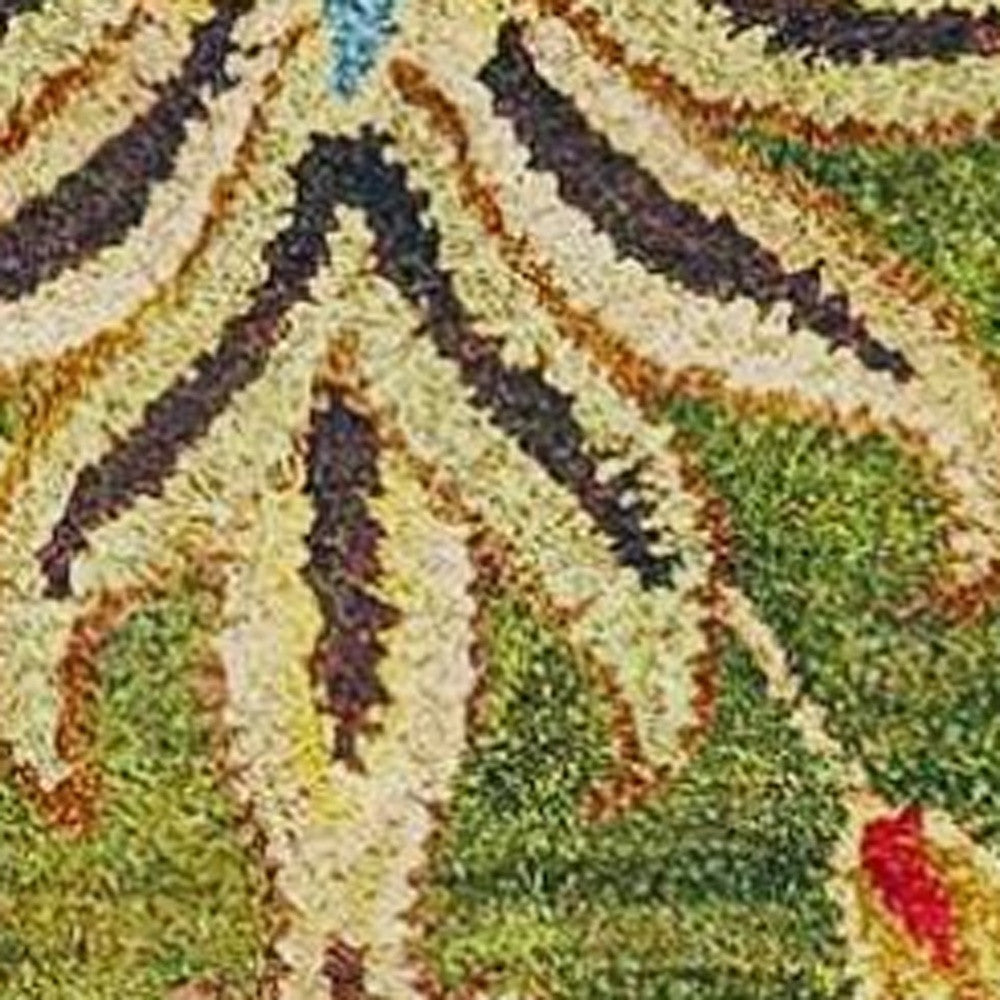 8' X 11' Green Red And Ivory Wool Floral Medallion Hand Tufted Area Rug-Area Rugs-DECOROLALA