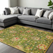 8' X 11' Green Red And Ivory Wool Floral Medallion Hand Tufted Area Rug-Area Rugs-DECOROLALA
