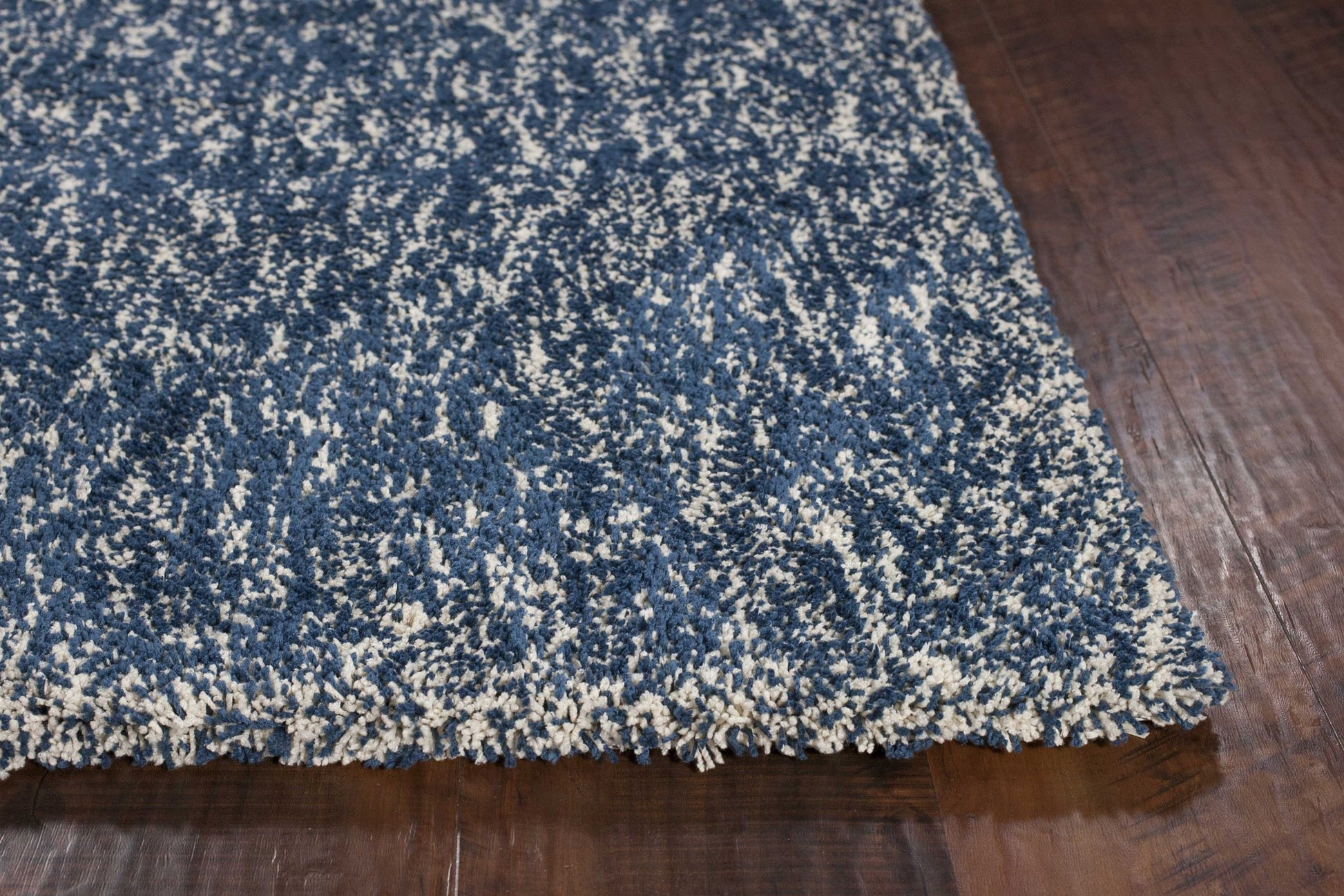 8' X 11' Indigo And Ivory Abstract Shag Hand Woven Area Rug-Area Rugs-DECOROLALA