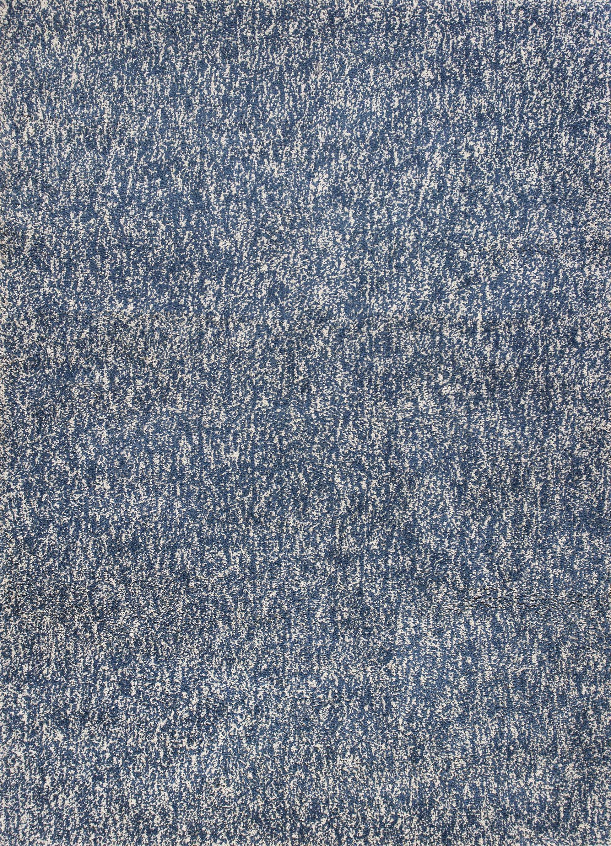 8' X 11' Indigo And Ivory Abstract Shag Hand Woven Area Rug-Area Rugs-DECOROLALA