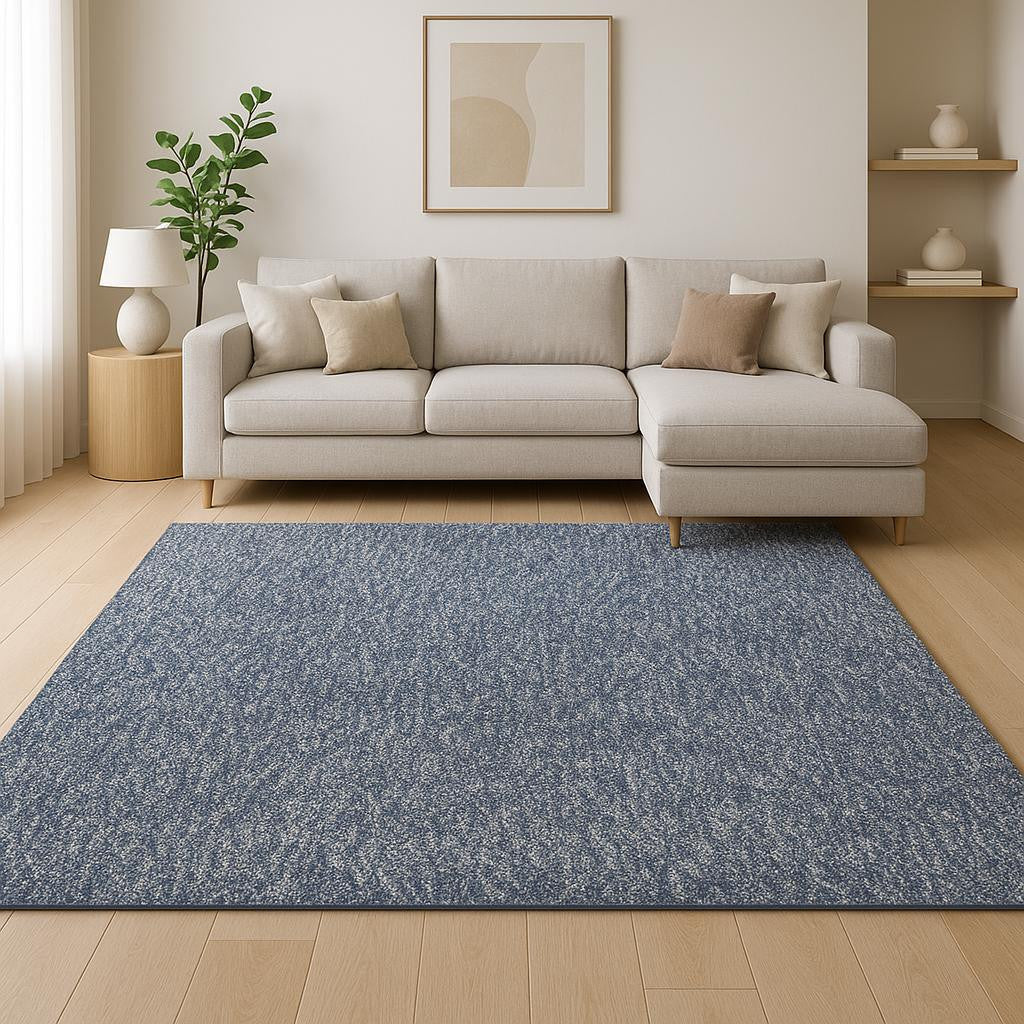 8' X 11' Indigo And Ivory Abstract Shag Hand Woven Area Rug-Area Rugs-DECOROLALA