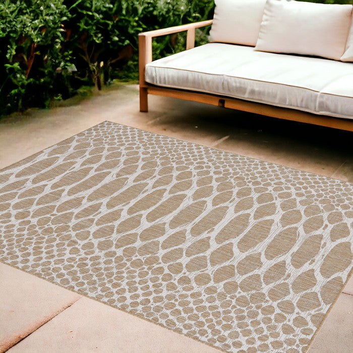8' X 11' Ivory Abstract Indoor Outdoor Area Rug-Outdoor Rugs-DECOROLALA