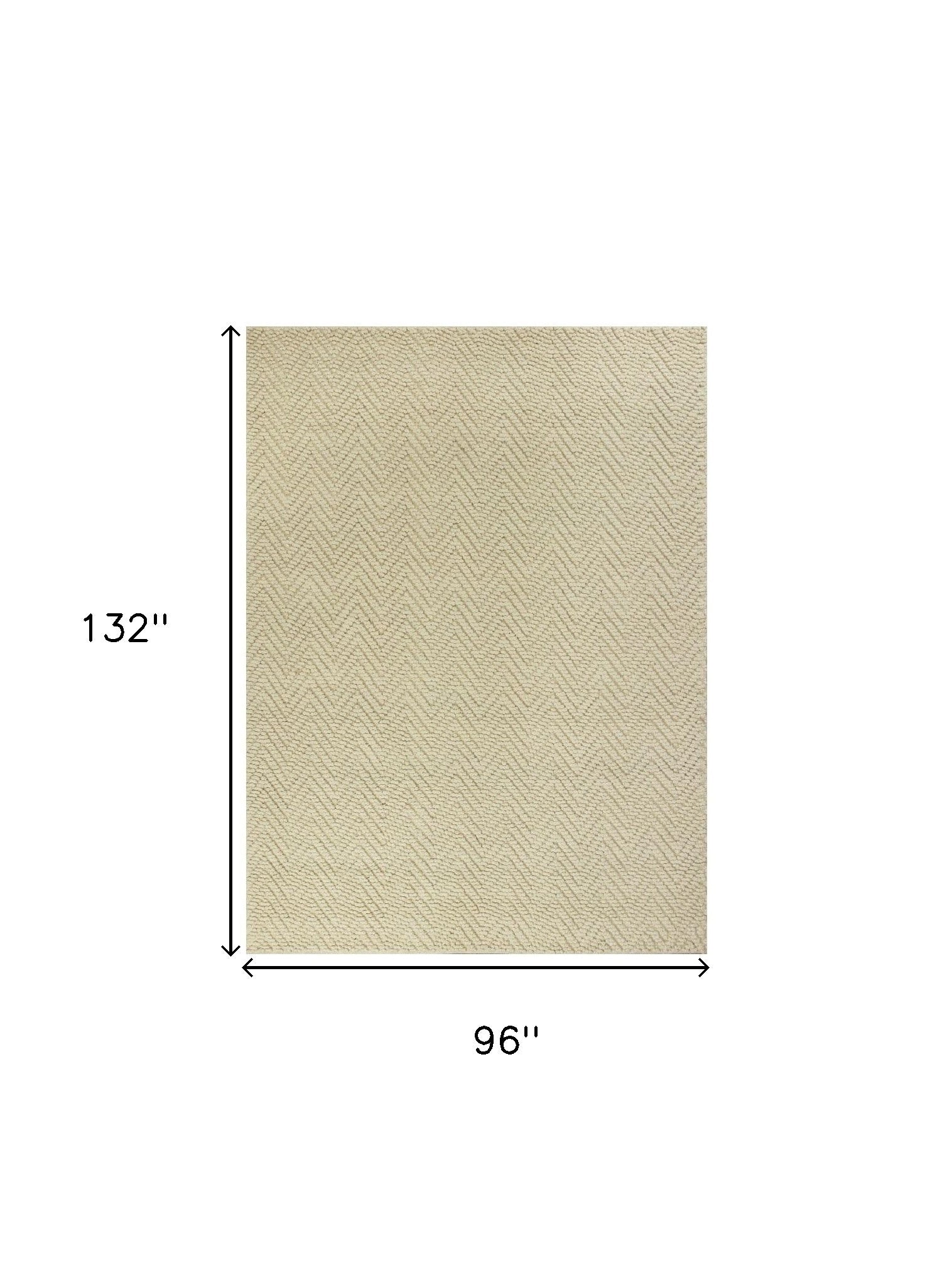 8' X 11' Ivory And Beige Jute Chevron Hand Woven Area Rug-Area Rugs-DECOROLALA