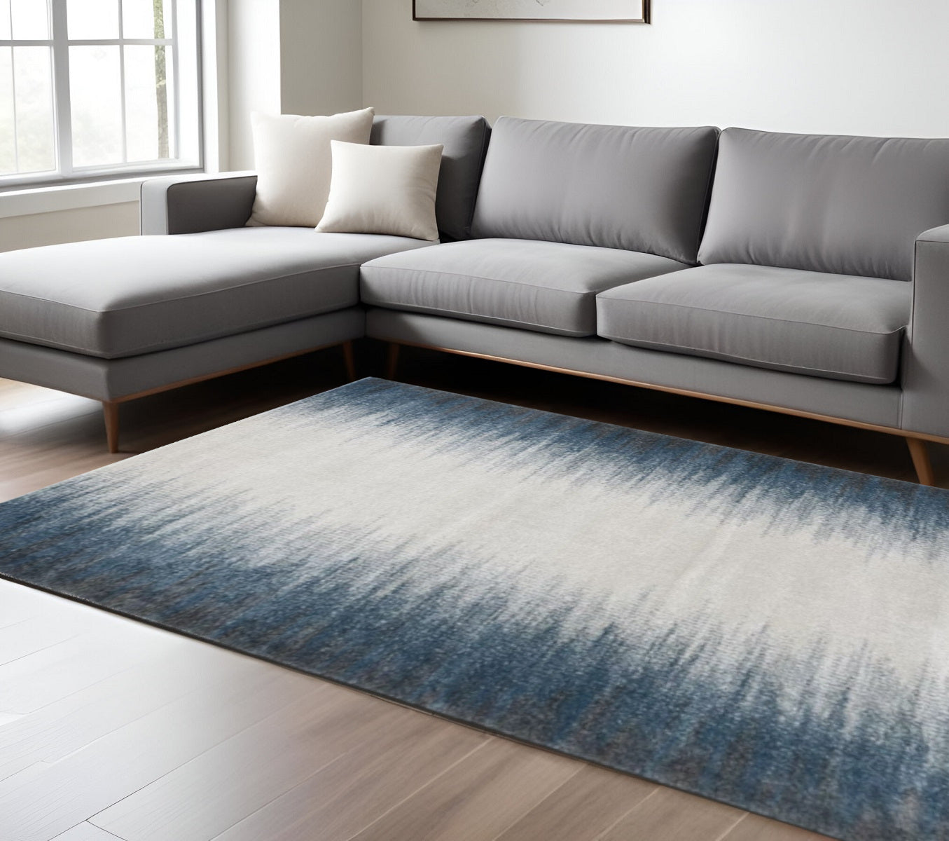 8' X 11' Ivory And Blue Abstract Area Rug-Area Rugs-DECOROLALA