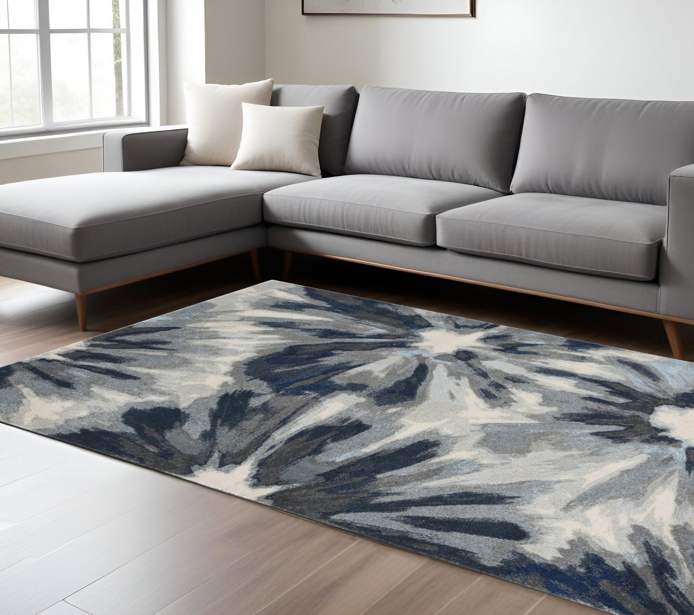8' X 11' Ivory And Blue Floral Area Rug-Area Rugs-DECOROLALA
