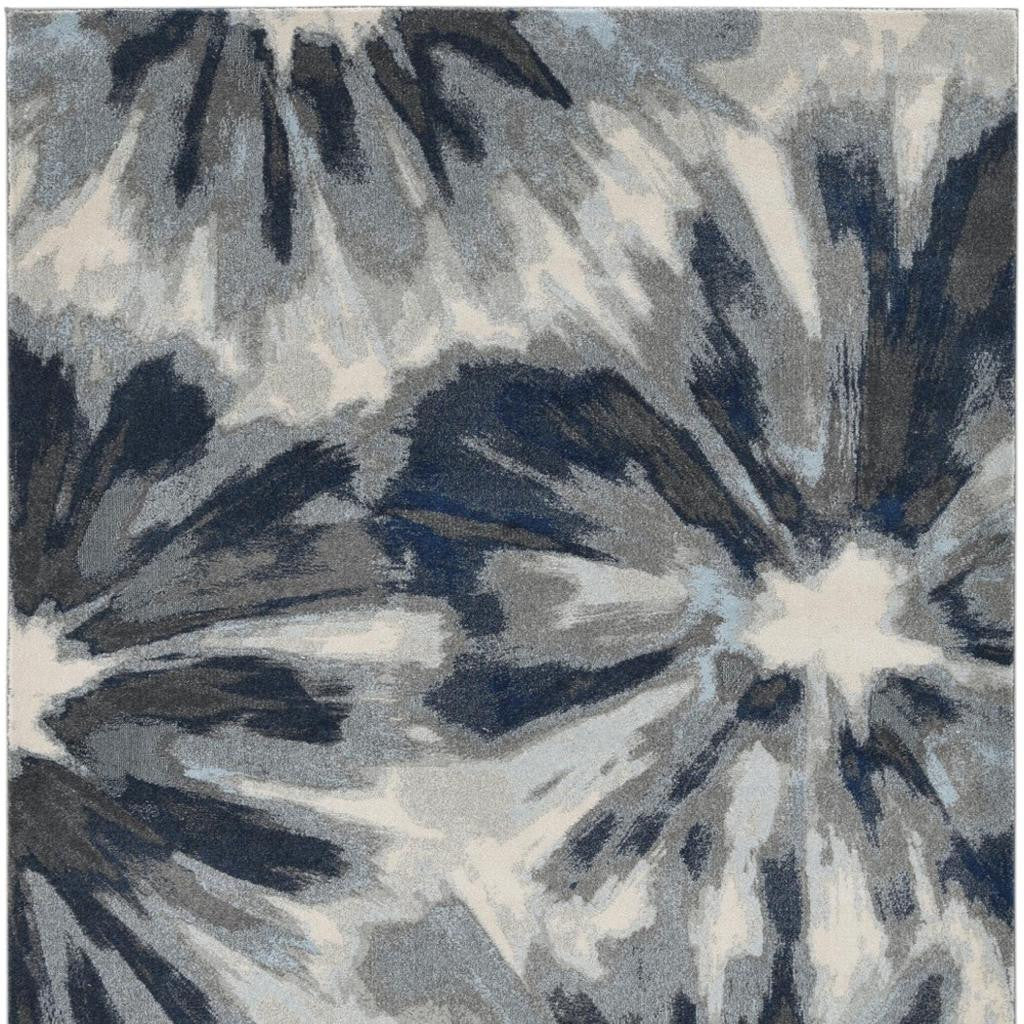 8' X 11' Ivory And Blue Floral Area Rug-Area Rugs-DECOROLALA