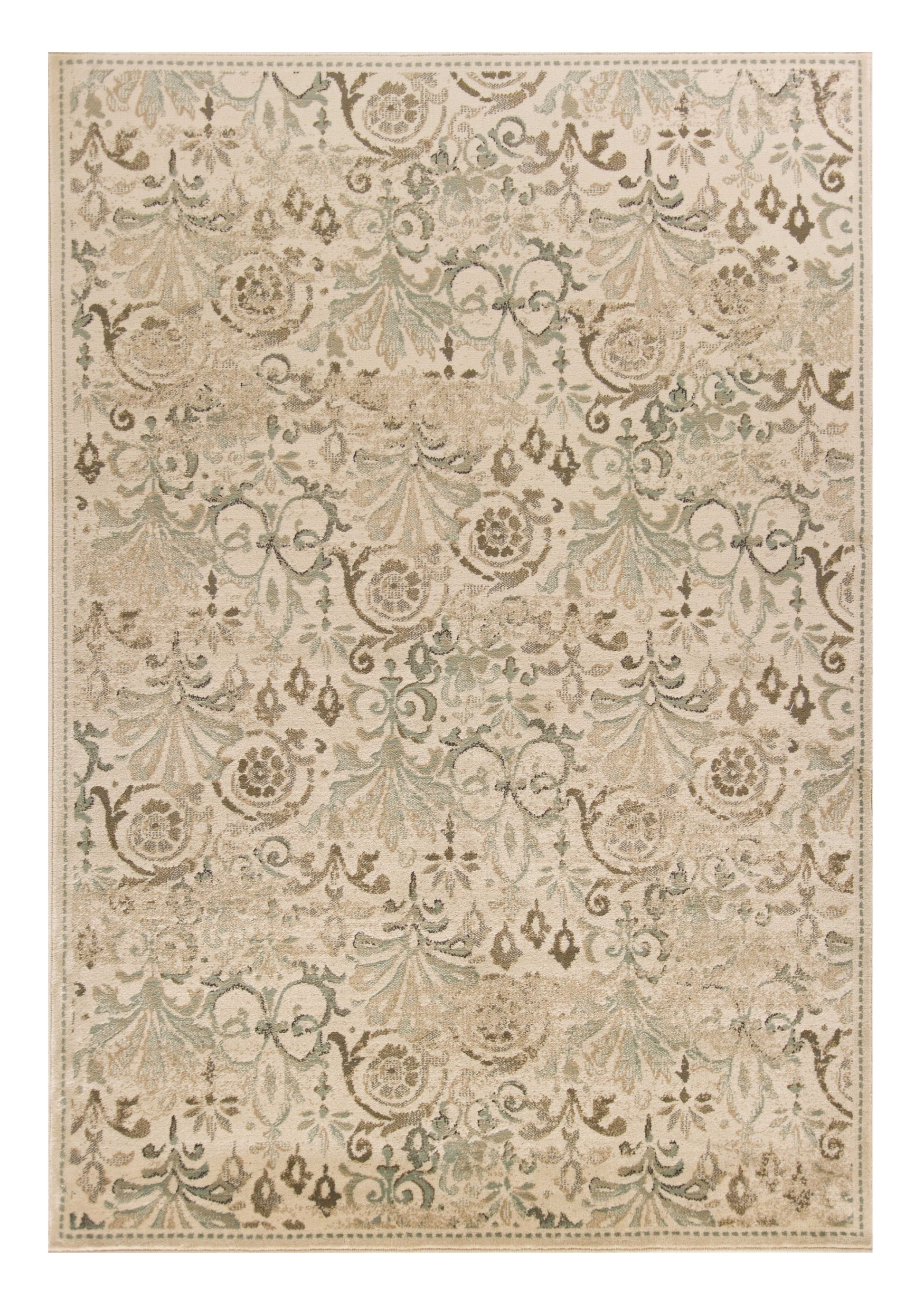 8' X 11' Ivory And Brown Floral Medallion Area Rug-Area Rugs-DECOROLALA