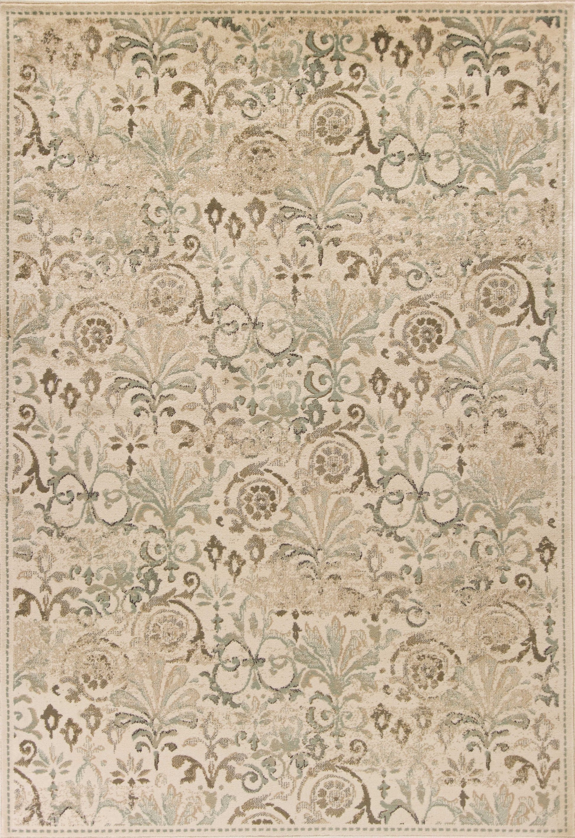 8' X 11' Ivory And Brown Floral Medallion Area Rug-Area Rugs-DECOROLALA
