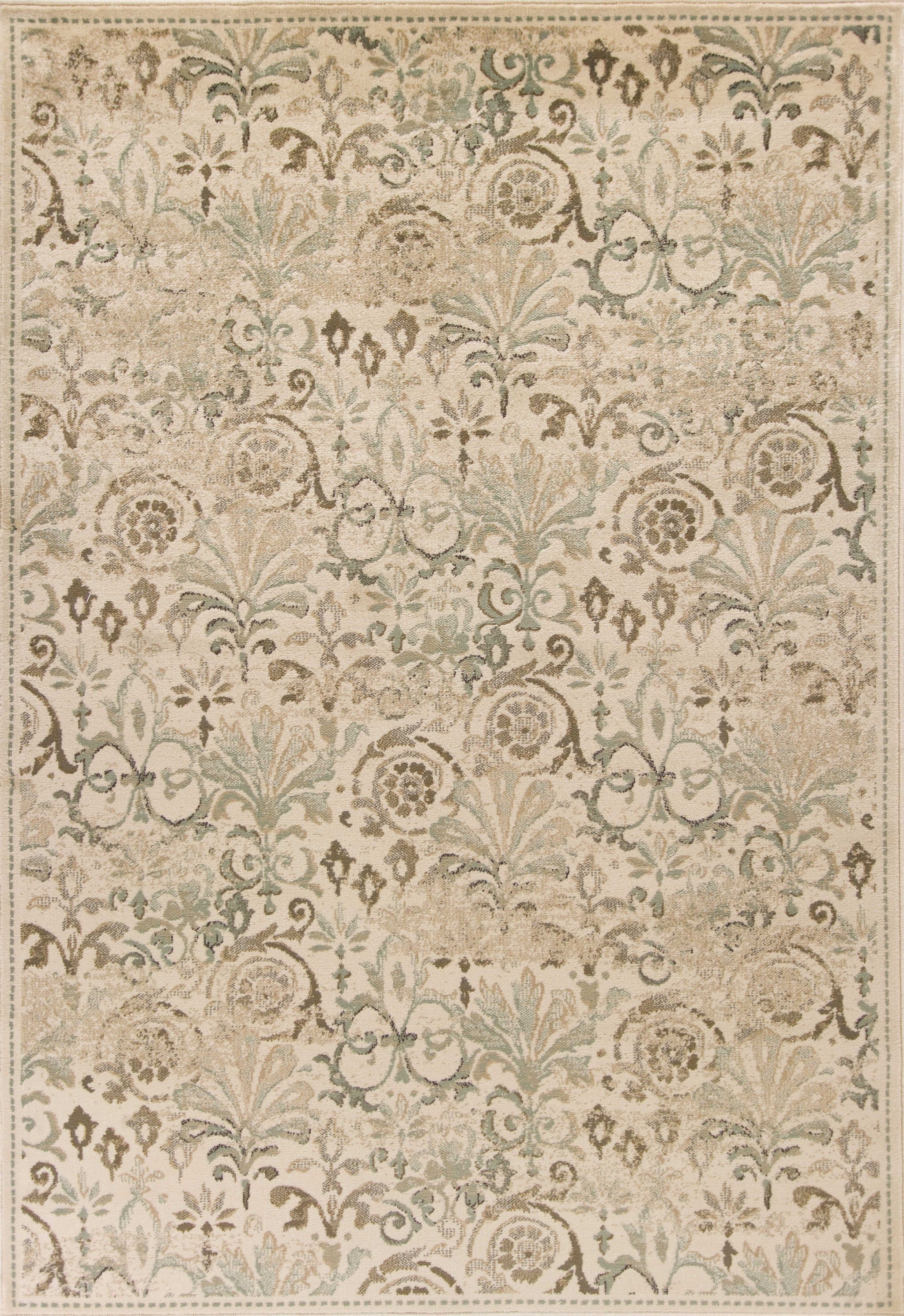 8' X 11' Ivory And Brown Floral Medallion Area Rug-Area Rugs-DECOROLALA