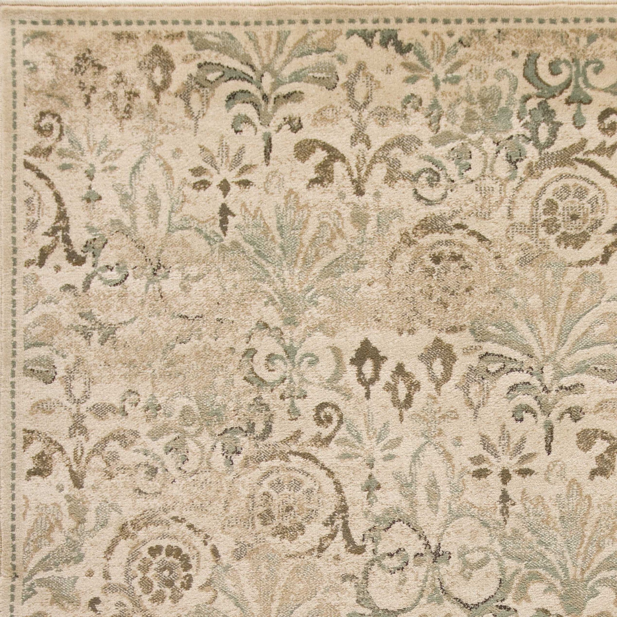 8' X 11' Ivory And Brown Floral Medallion Area Rug-Area Rugs-DECOROLALA