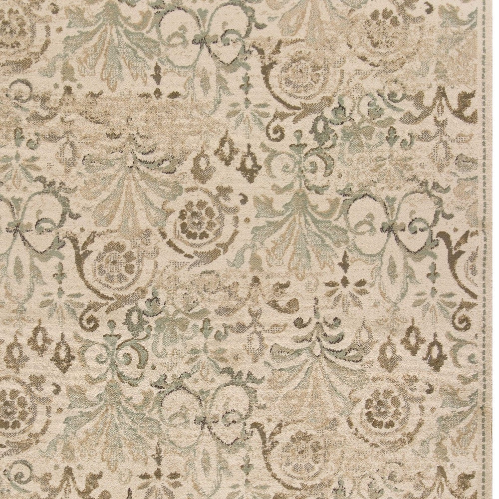 8' X 11' Ivory And Brown Floral Medallion Area Rug-Area Rugs-DECOROLALA