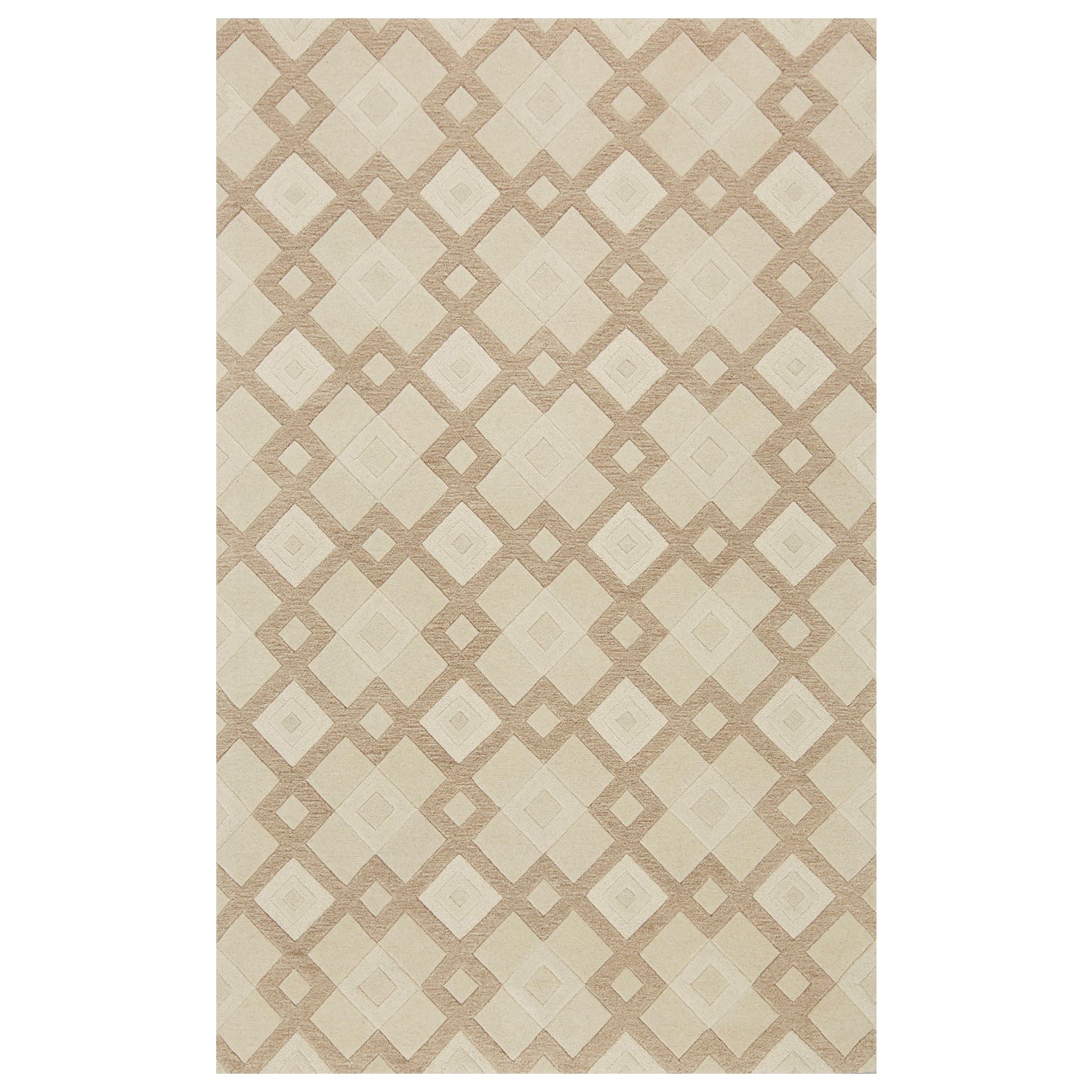 8' X 11' Ivory And Brown Wool Geometric Hand Tufted Area Rug-Area Rugs-DECOROLALA