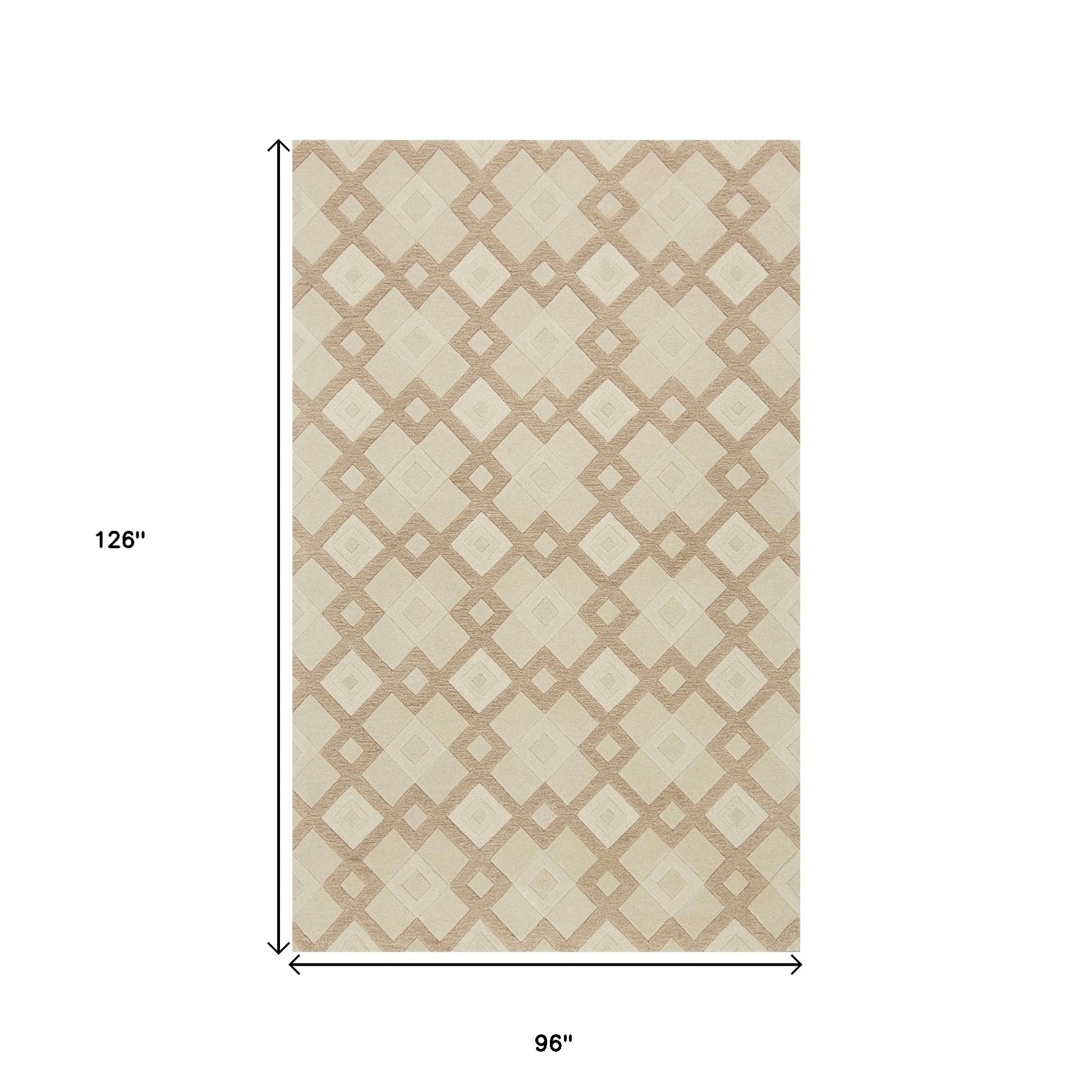 8' X 11' Ivory And Brown Wool Geometric Hand Tufted Area Rug-Area Rugs-DECOROLALA