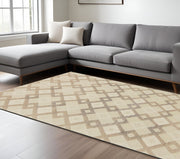 8' X 11' Ivory And Brown Wool Geometric Hand Tufted Area Rug-Area Rugs-DECOROLALA