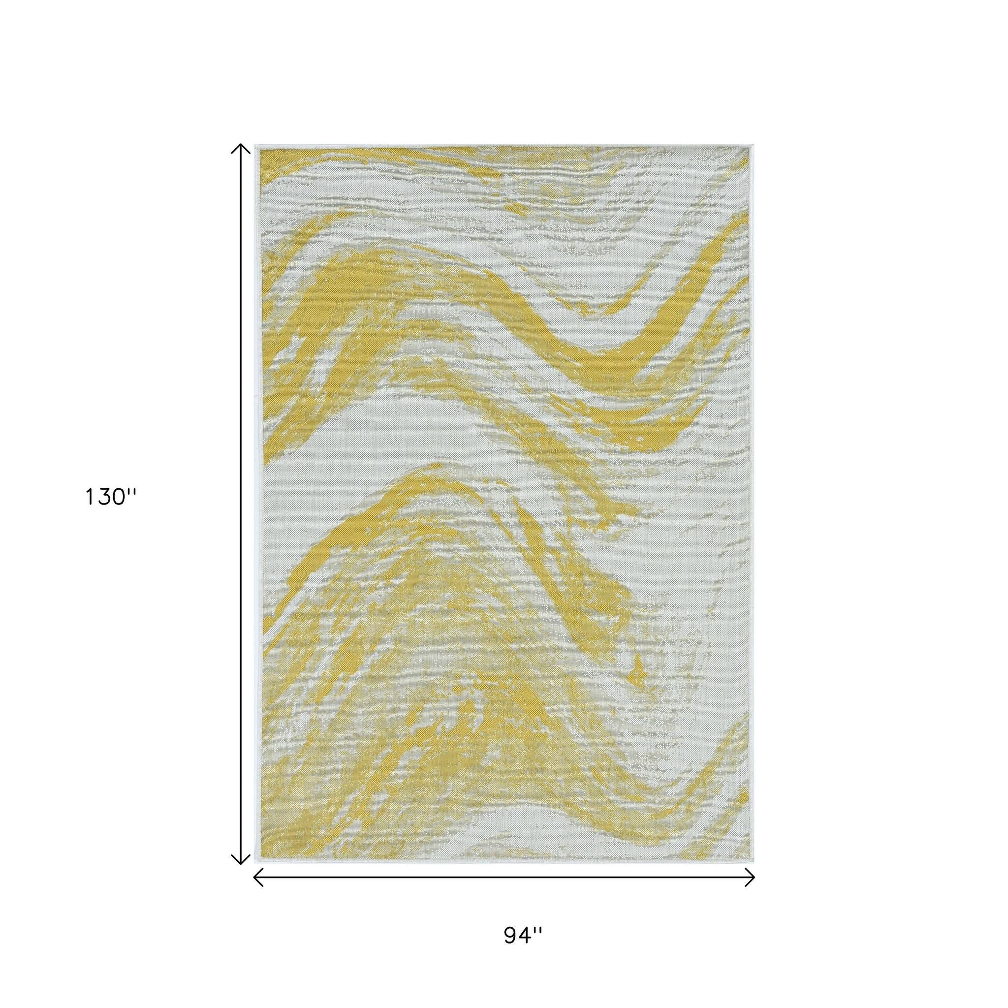 8' X 11' Ivory And Gold Abstract Area Rug-Area Rugs-DECOROLALA