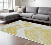 8' X 11' Ivory And Gold Abstract Area Rug-Area Rugs-DECOROLALA