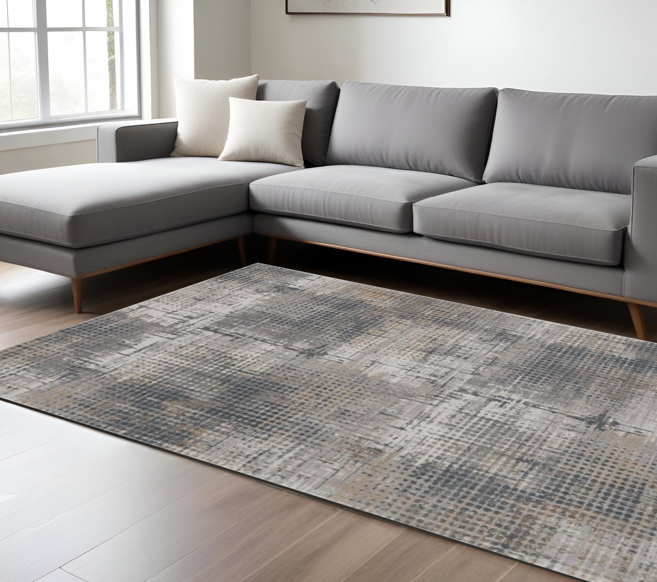 8' X 11' Ivory And Gray Abstract Area Rug-Area Rugs-DECOROLALA