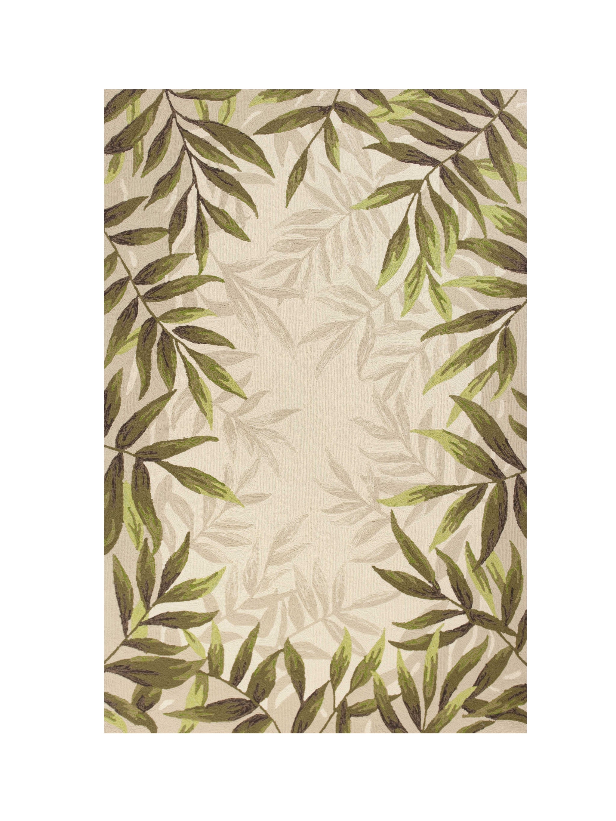 8' X 11' Ivory And Green Wool Botanical Leaves Hand Tufted Area Rug-Area Rugs-DECOROLALA