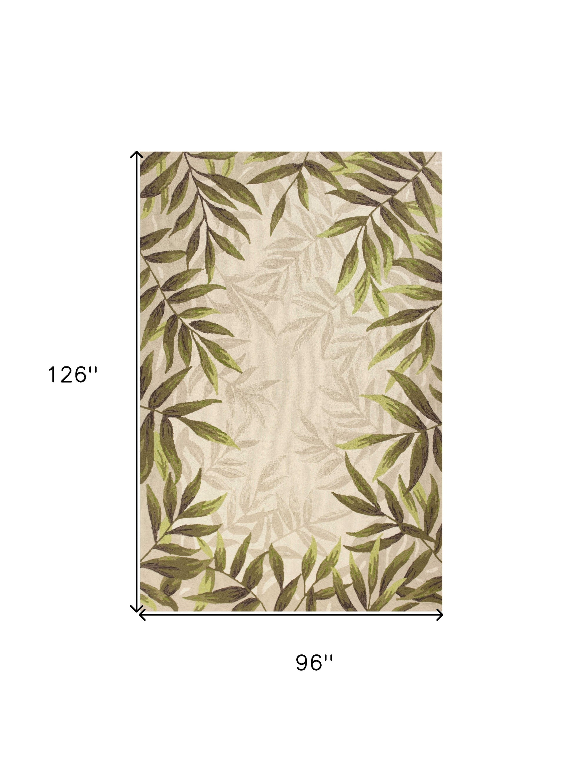 8' X 11' Ivory And Green Wool Botanical Leaves Hand Tufted Area Rug-Area Rugs-DECOROLALA