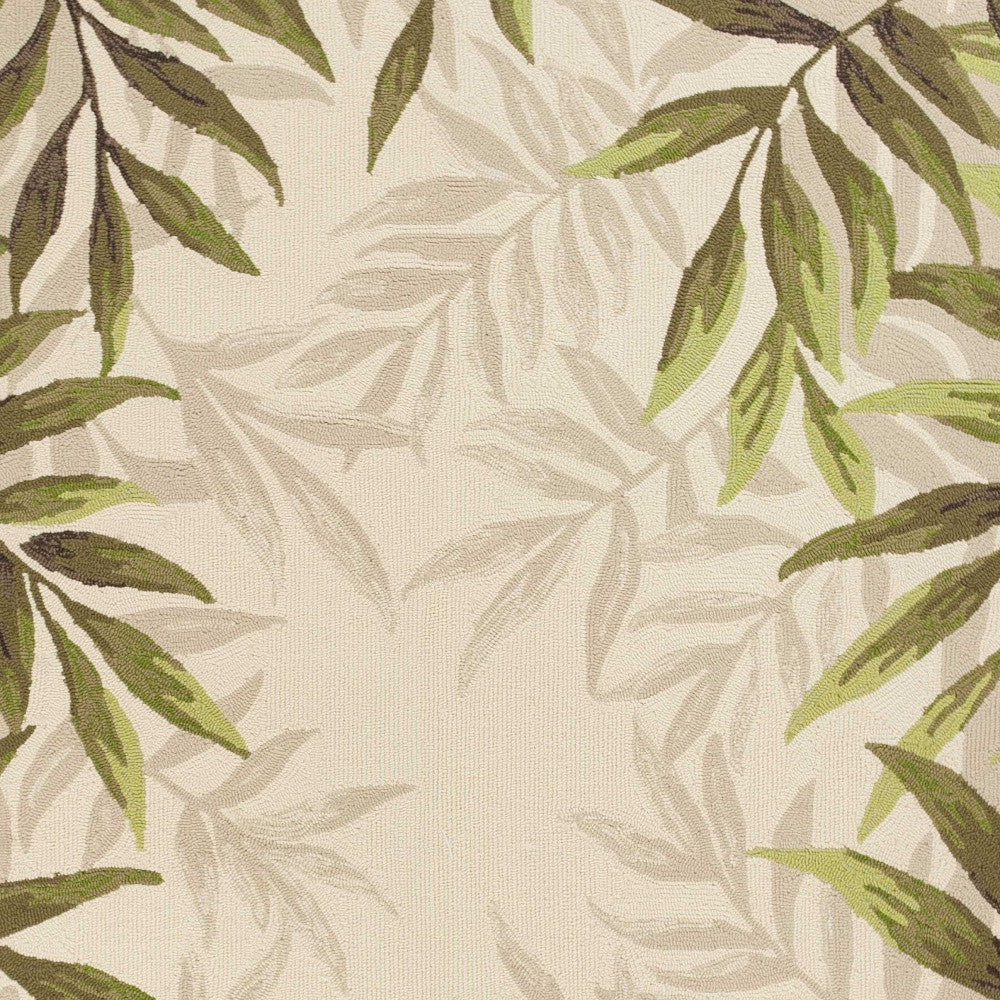 8' X 11' Ivory And Green Wool Botanical Leaves Hand Tufted Area Rug-Area Rugs-DECOROLALA
